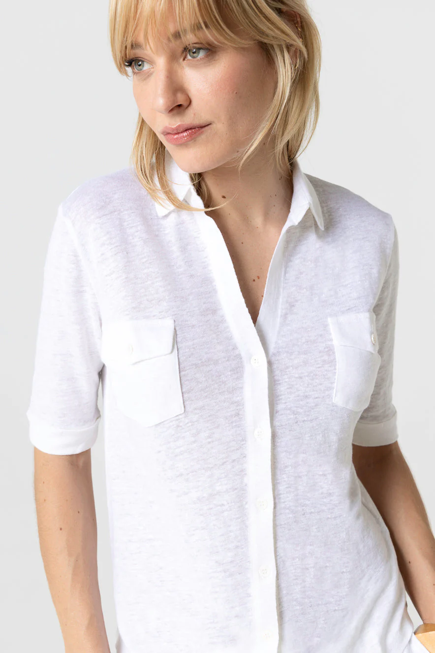Chemise Blanche Manches Coudes en Lin / Elasthanne - Image 4