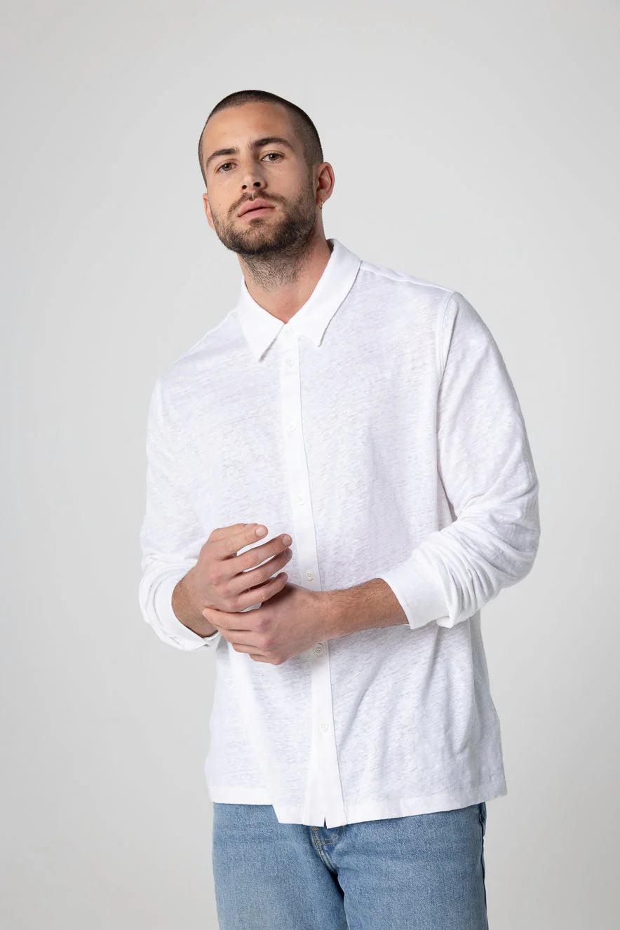 Chemise Blanche Manches Longues en Lin / Elasthanne - Image 3
