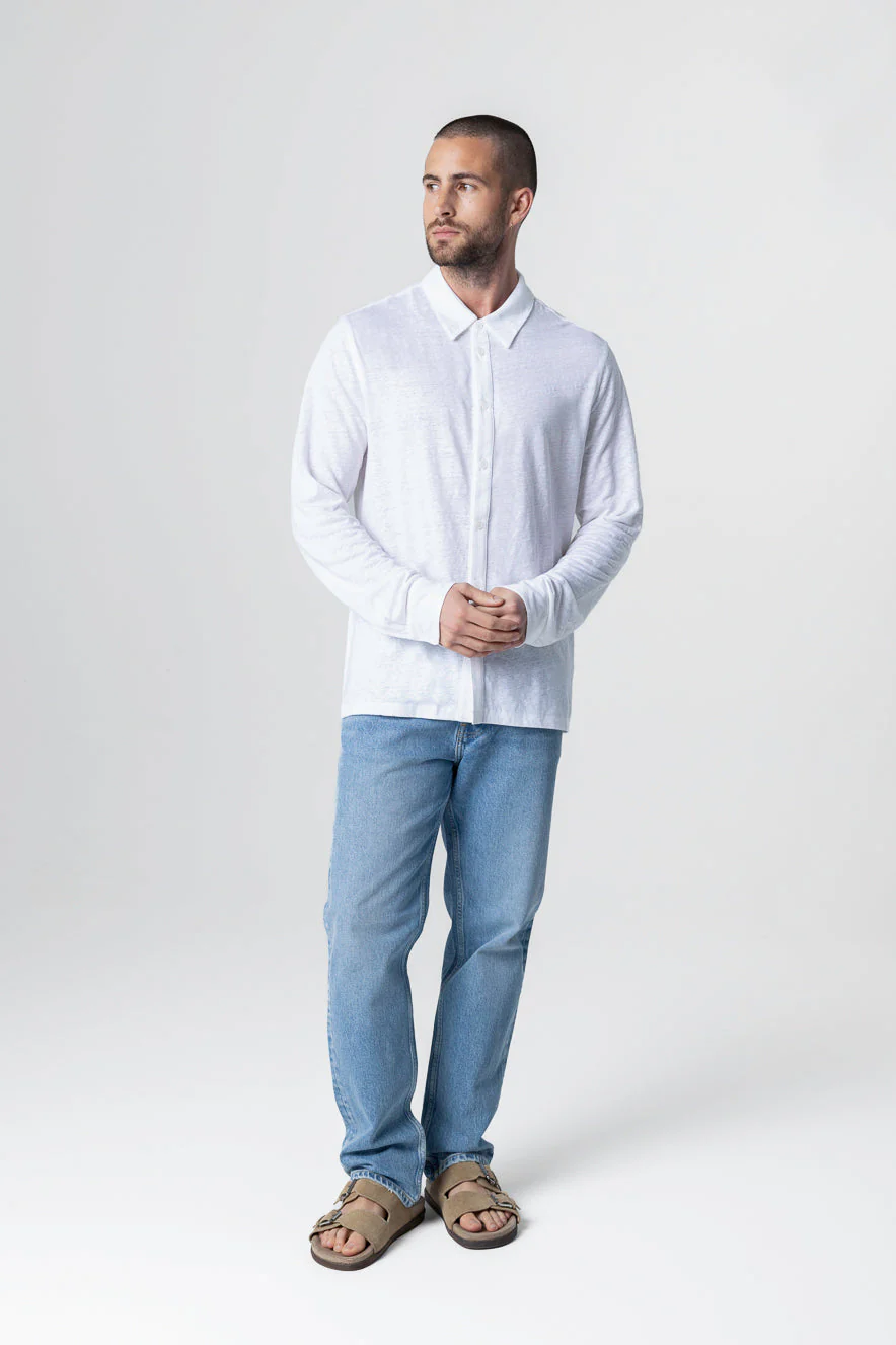 Chemise Blanche Manches Longues en Lin / Elasthanne - Image 4