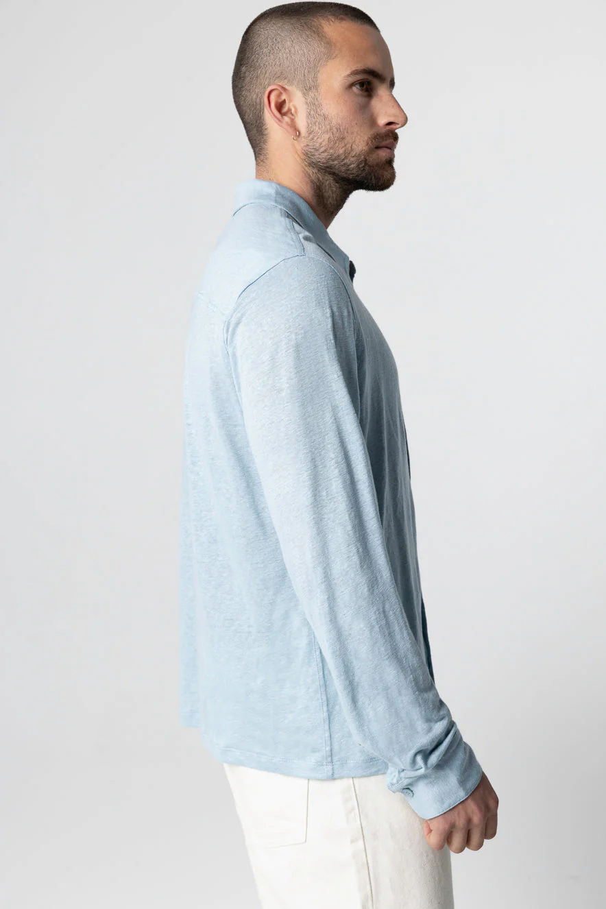Chemise Bleu Clair Col Chemise Manches Longues en Lin / Elasthanne - Image 2