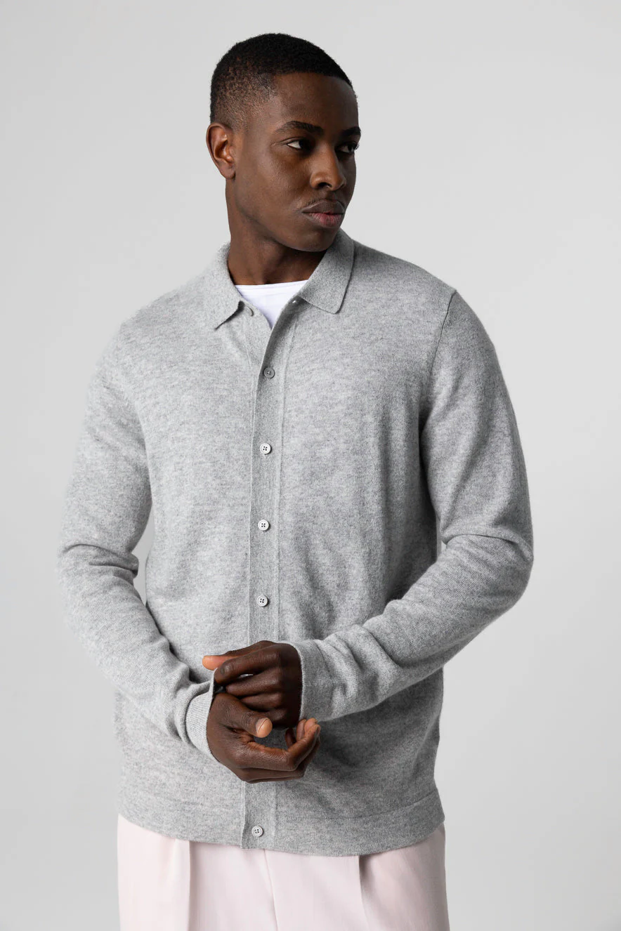 Chemise Grise Manches Longues en Cachemire