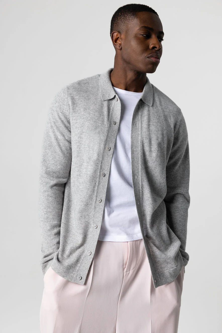 Chemise Grise Manches Longues en Cachemire - Image 4