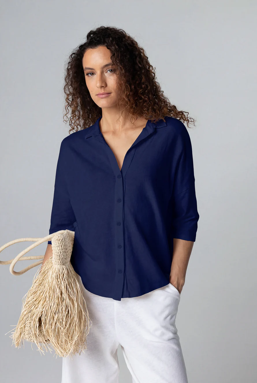 Chemise Marine Manches Courtes en Coton / Lin - Image 2