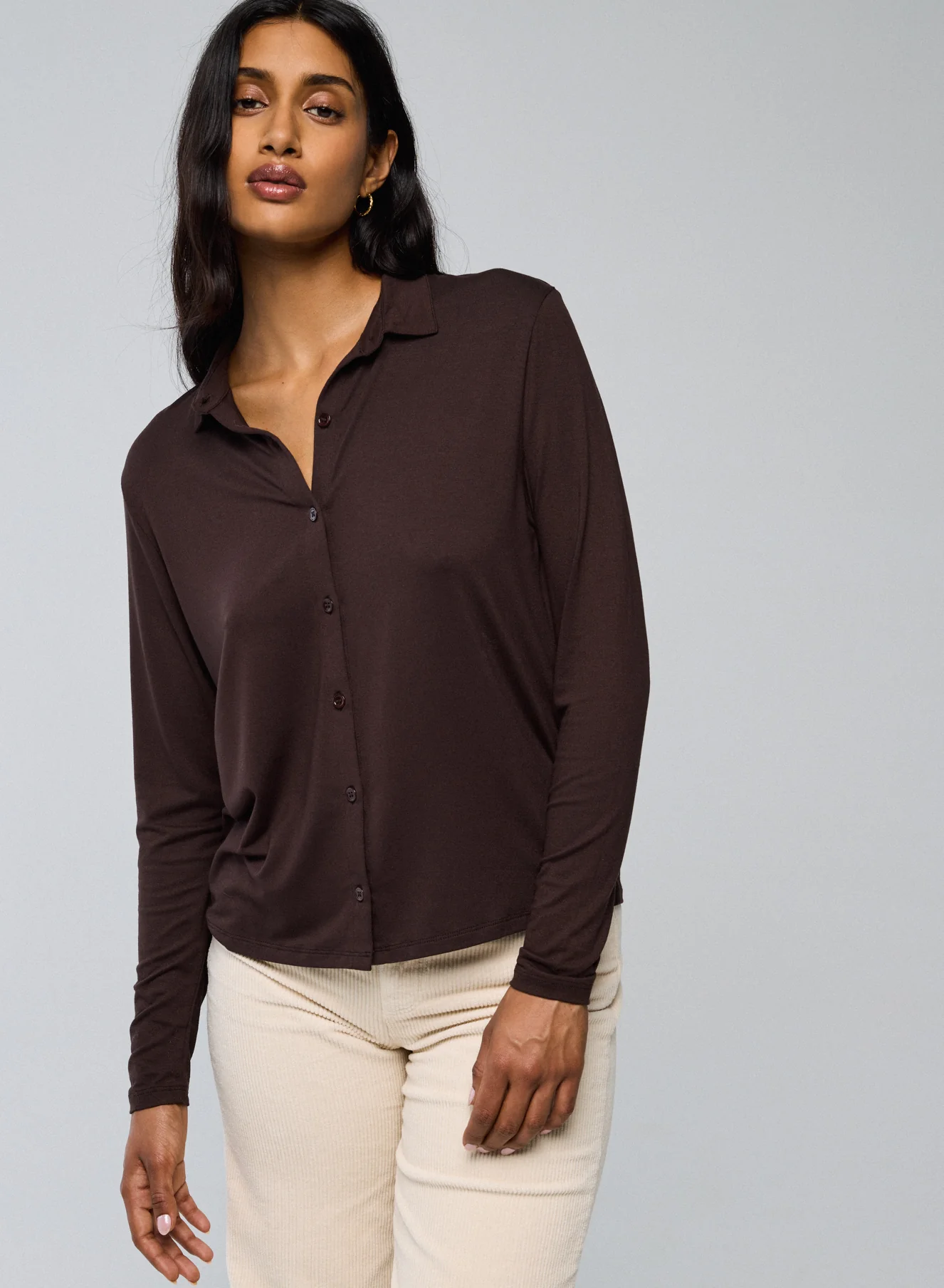 Chemise Marron Chemise Manches Longues en Viscose / Elasthanne