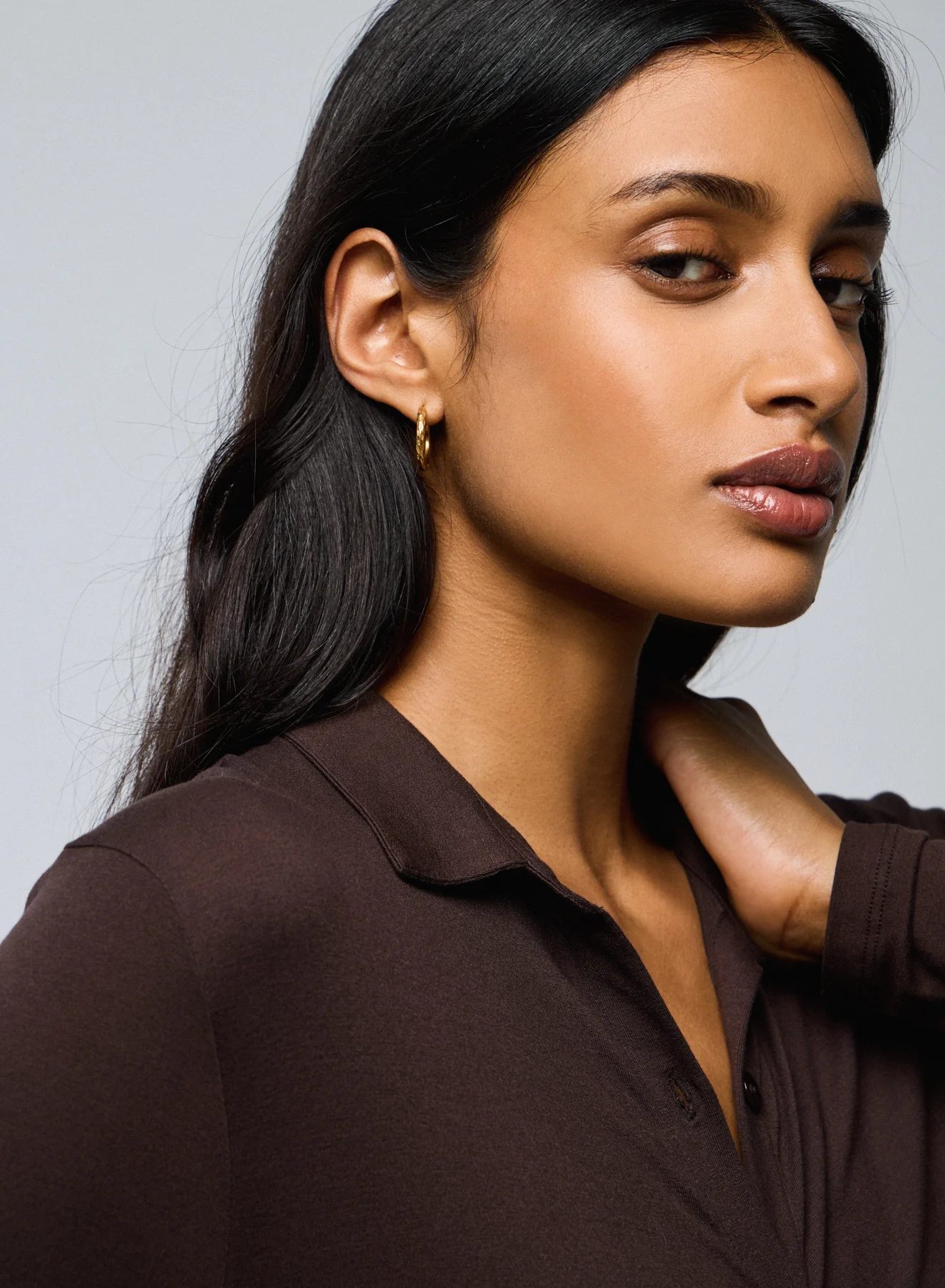 Chemise Marron Chemise Manches Longues en Viscose / Elasthanne - Image 2