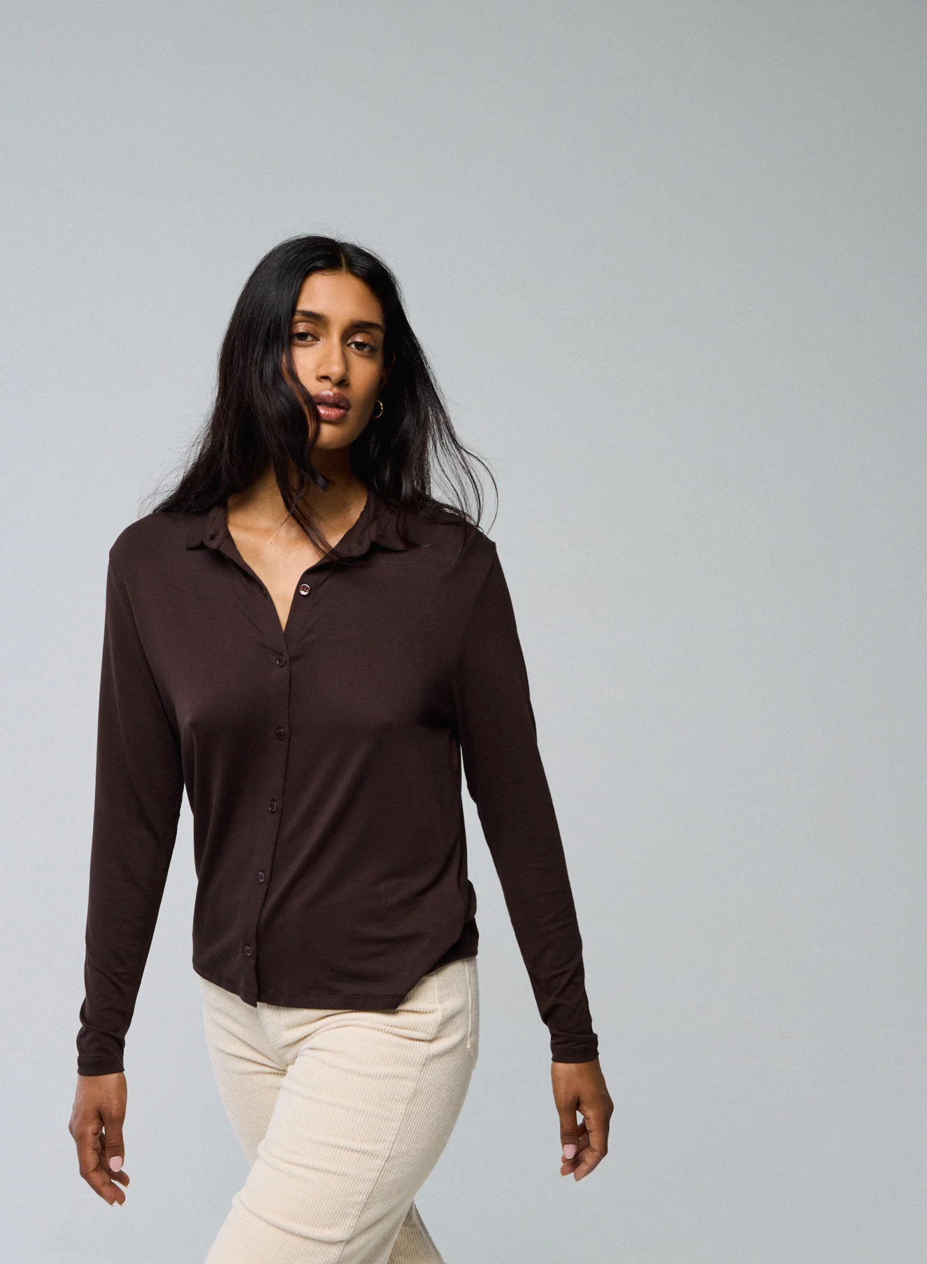 Chemise Marron Chemise Manches Longues en Viscose / Elasthanne - Image 3