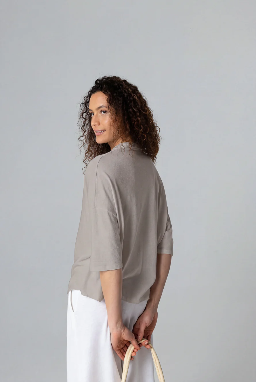 Chemise Coffee Latte Manches Courtes en Coton / Lin