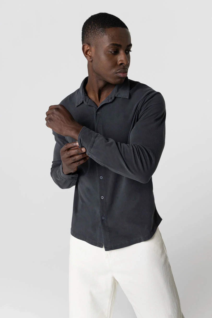 Chemise Noire HD Manches Longues en Coton organique / Elasthanne