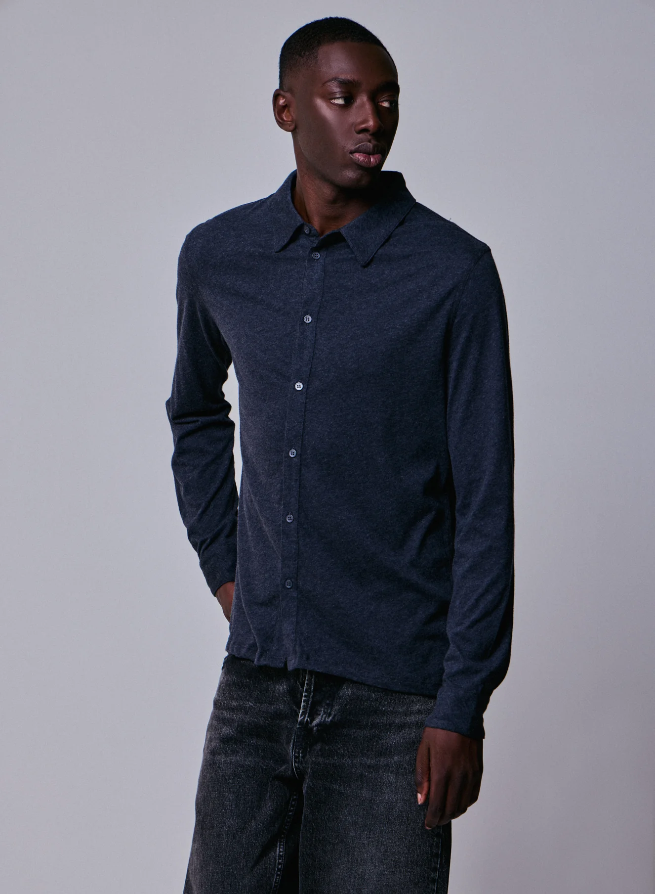 Chemise Noire Chinée Manches Longues en Deluxe Coton - Image 4