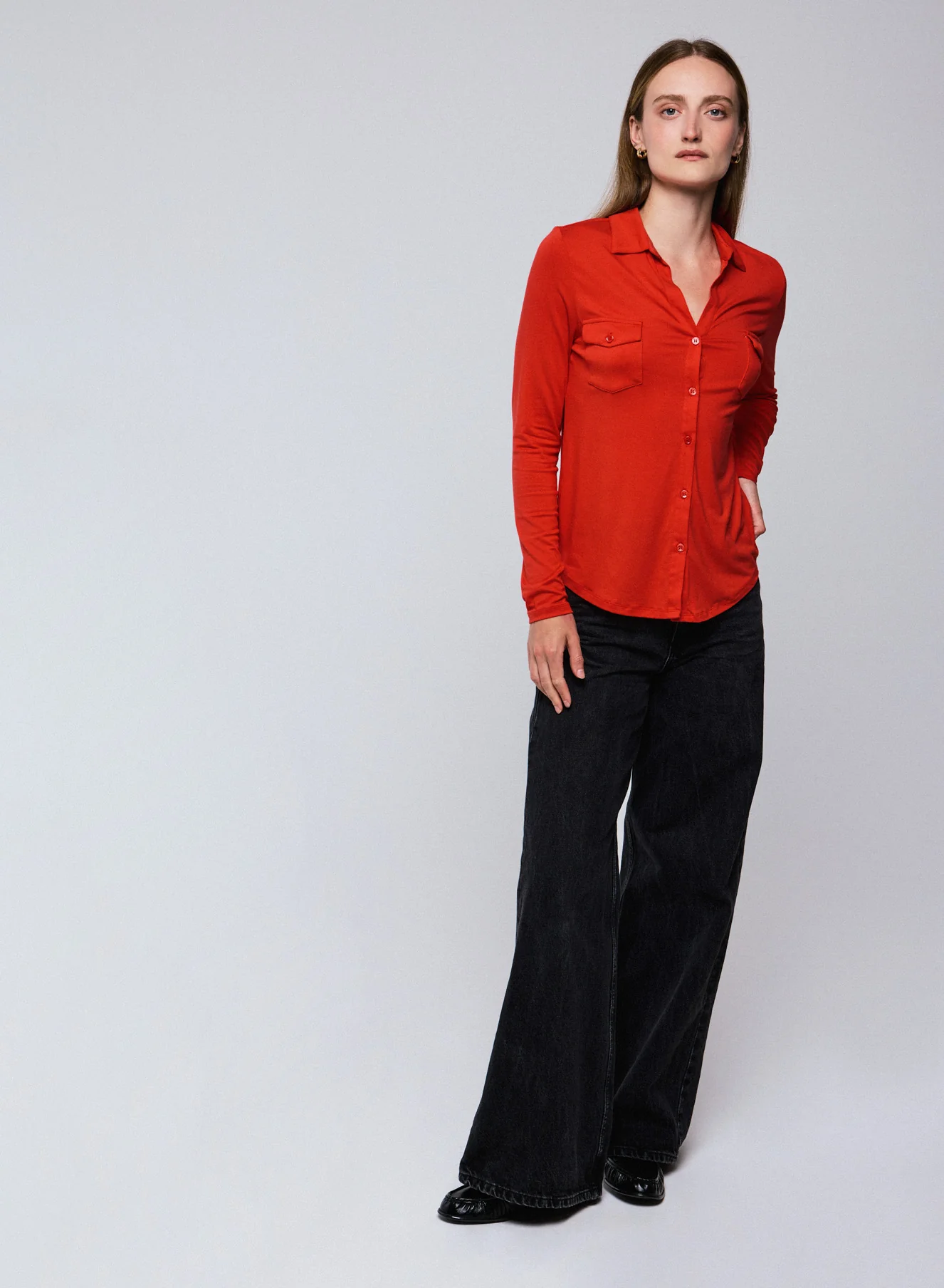 Chemise Orange Chemise Manches Longues en Viscose / Elasthanne - Image 3