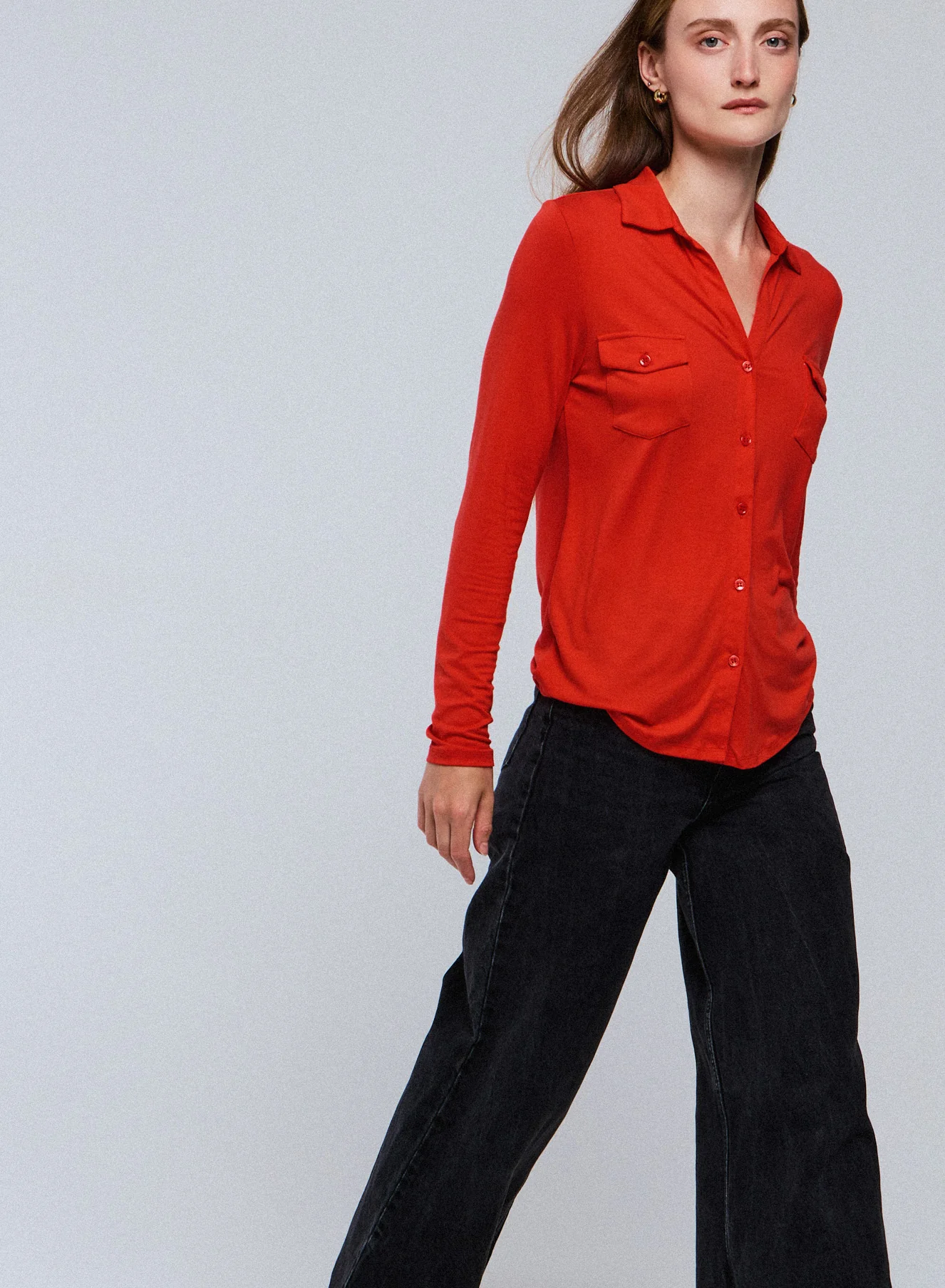 Chemise Orange Chemise Manches Longues en Viscose / Elasthanne - Image 4