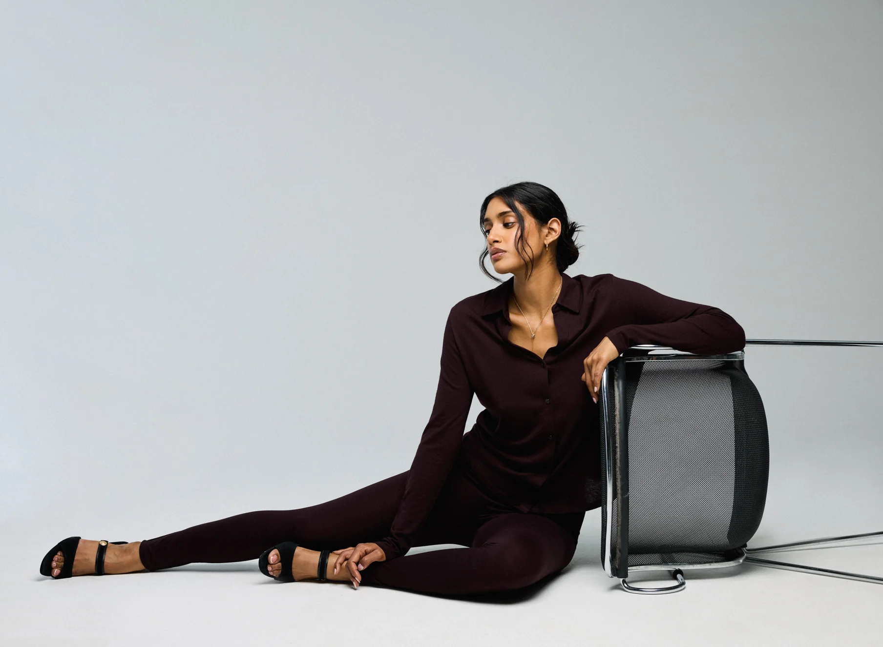 Chemise Aubergine Chemise Manches Longues en Coton Organique / Cachemire - Image 4