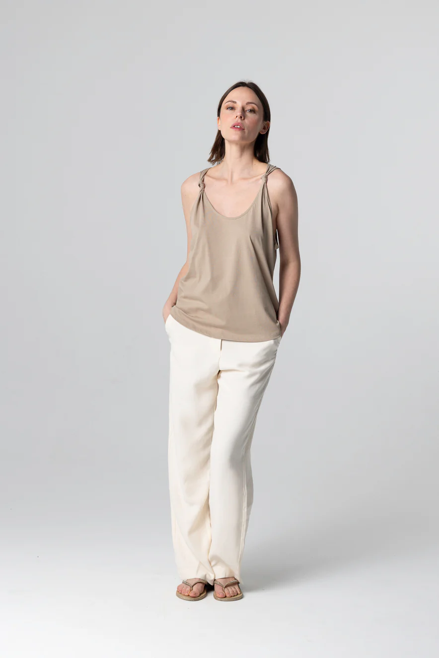 Débardeur Beige Col Rond Sans Manches en Coton Supima - Image 2