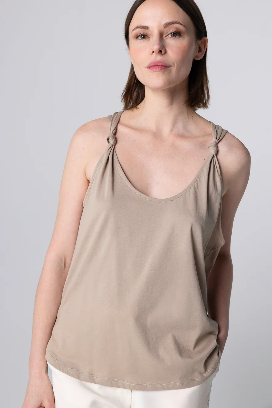 Débardeur Beige Col Rond Sans Manches en Coton Supima - Image 3