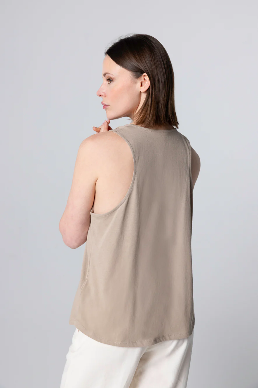 Débardeur Beige Col Rond Sans Manches en Coton Supima - Image 4