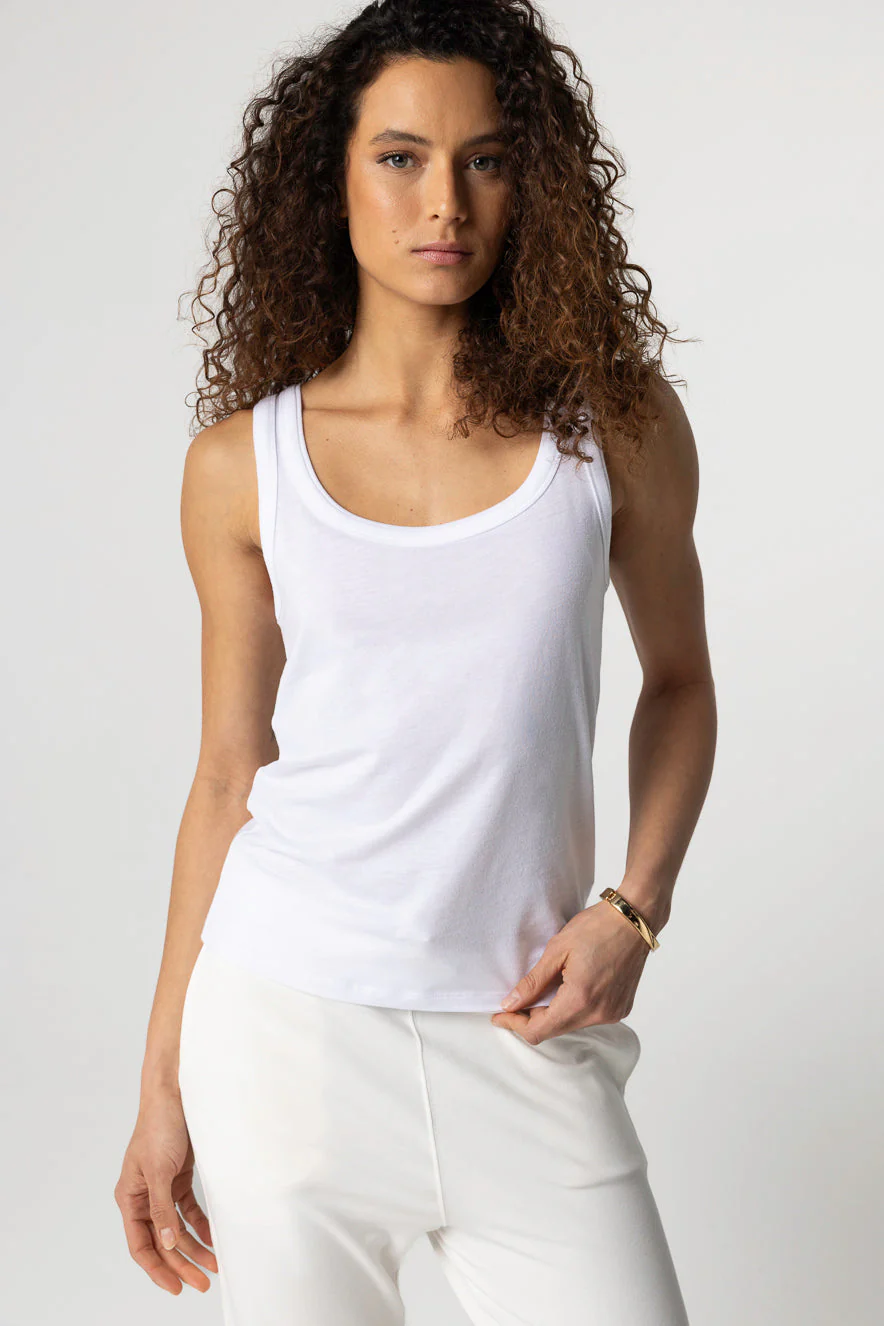 Débardeur Blanc Col U Sans Manches en Lyocel, Tencel / Coton Organique