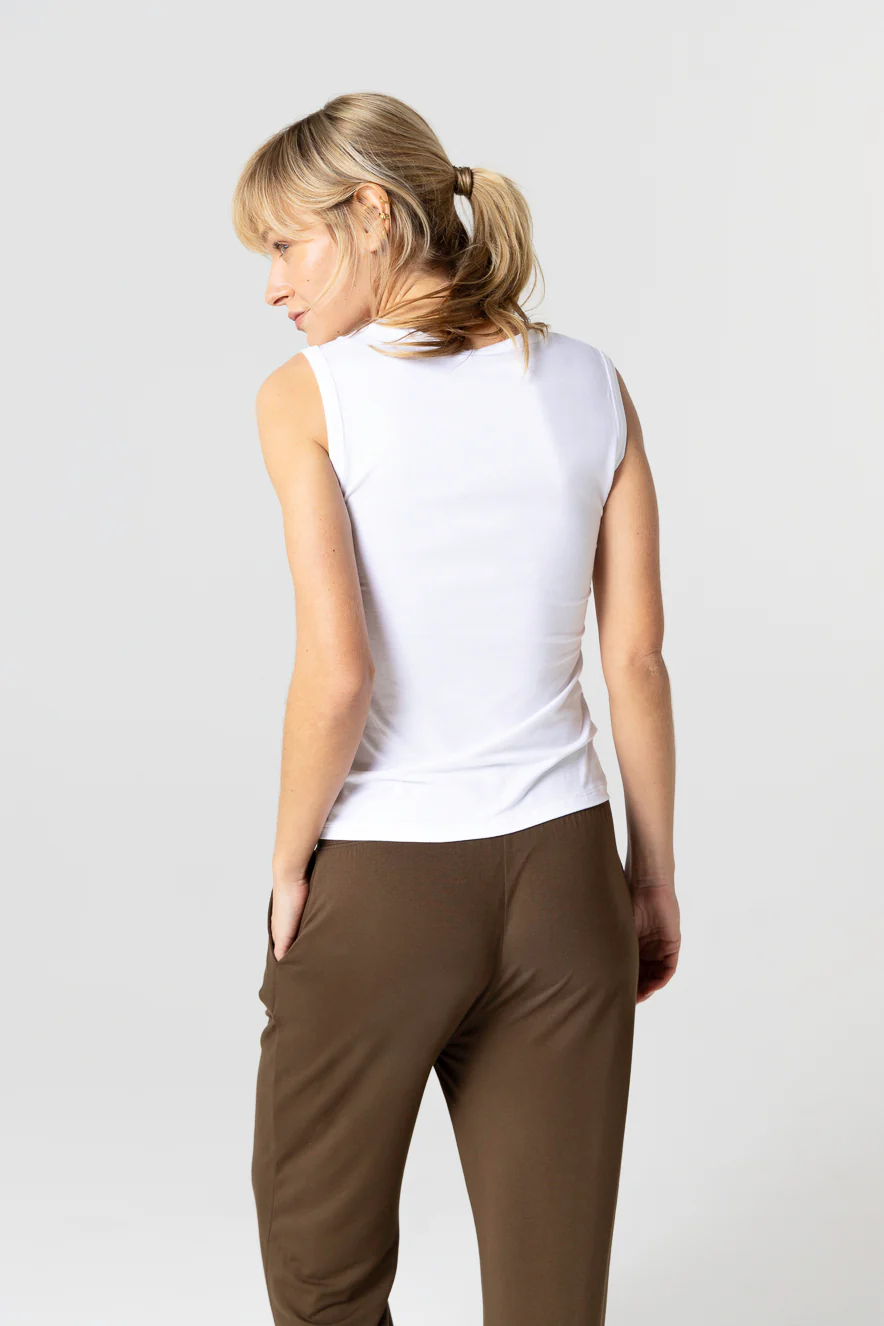 Débardeur Blanc Col V Sans Manches en Viscose / Elasthanne - Image 4
