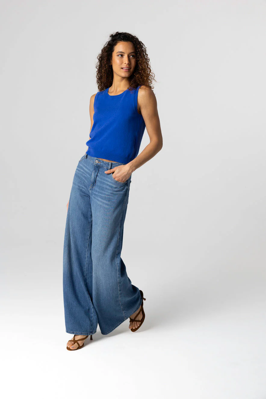 Débardeur Bleu Col Rond Sans Manches en Cachemire - Image 2