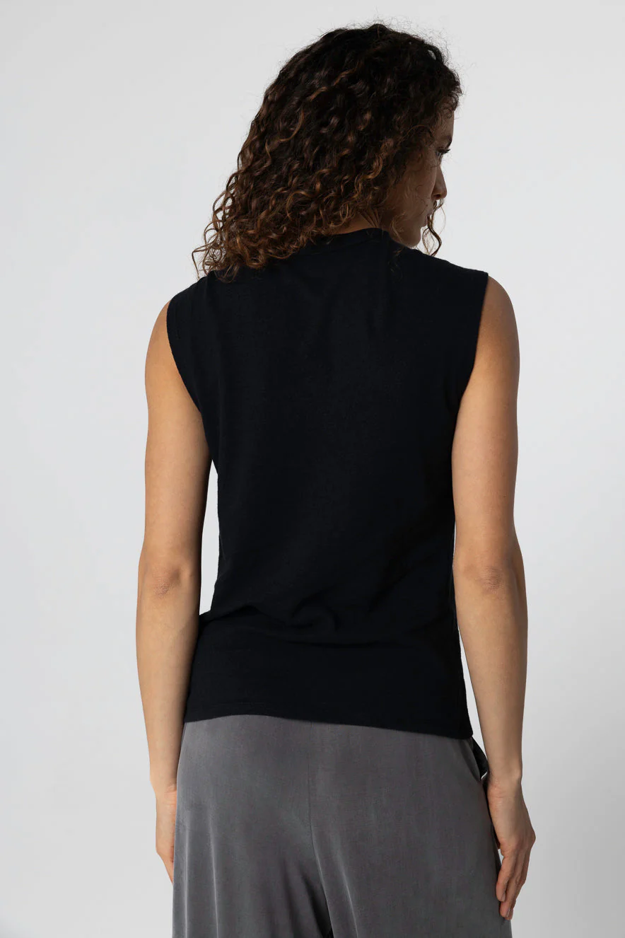 Débardeur Noir Col Noué Sans Manches en Coton / Lin - Image 4