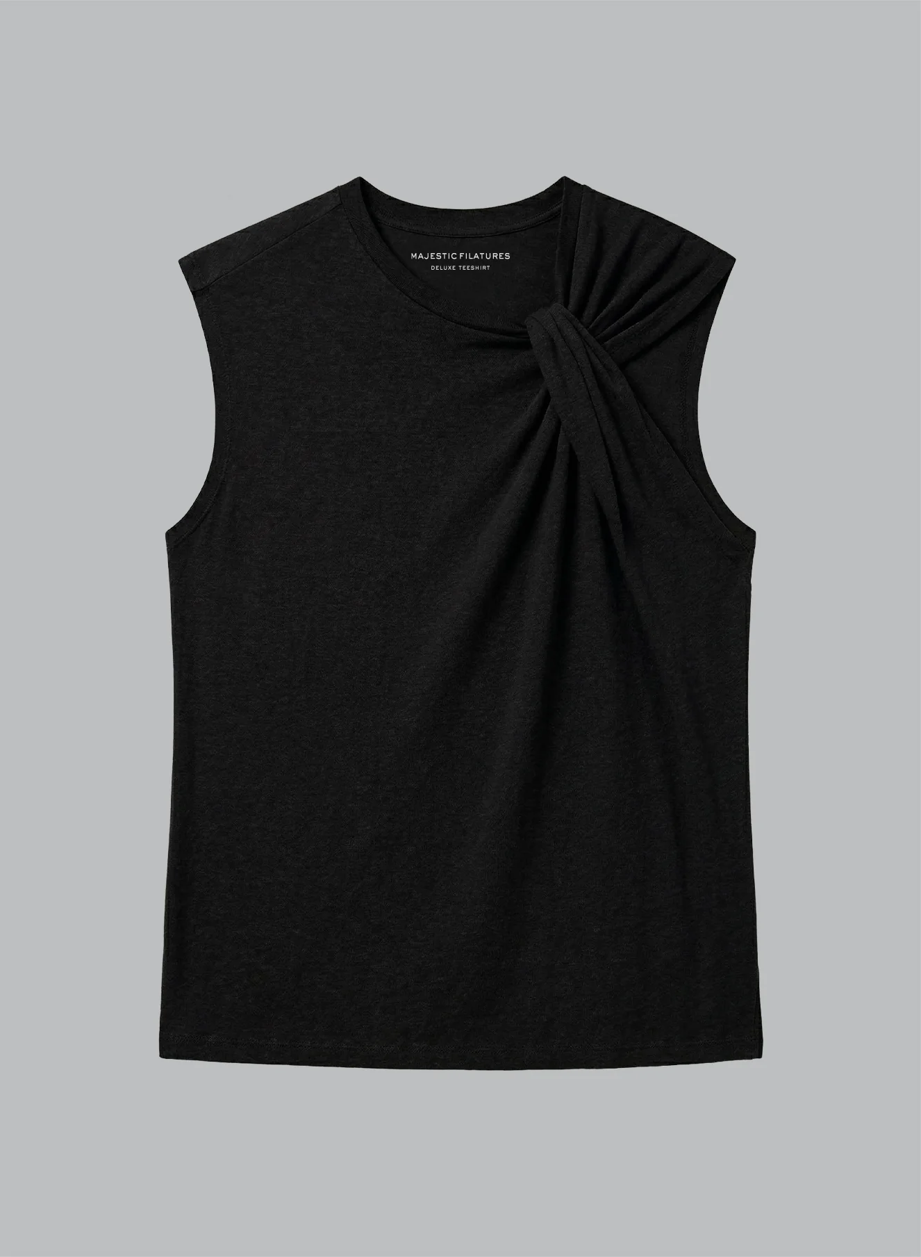 Débardeur Noir Col Noué Sans Manches en Coton / Lin - Image 6