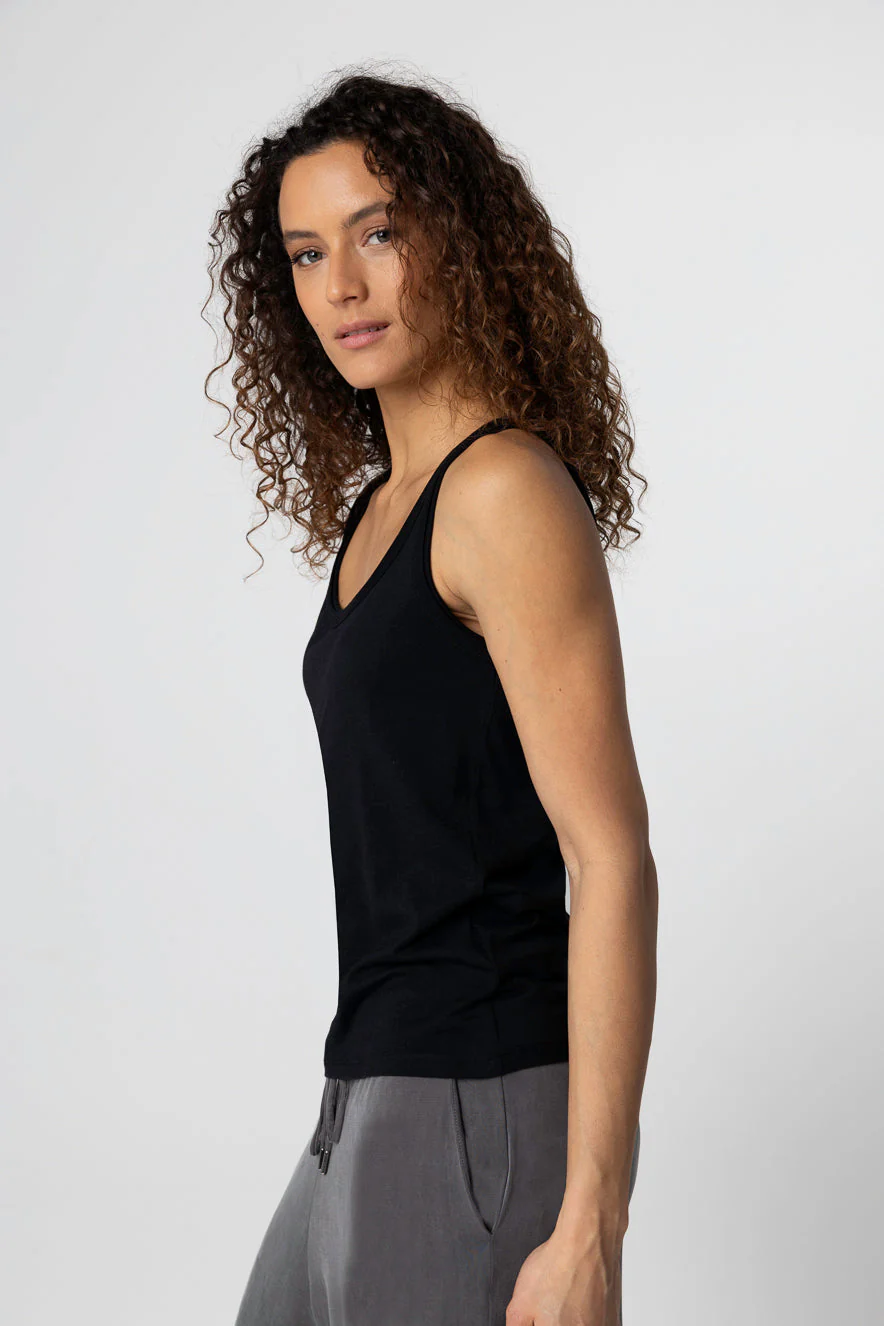 Débardeur Noir Col U Sans Manches en Lyocel, Tencel / Coton Organique - Image 3