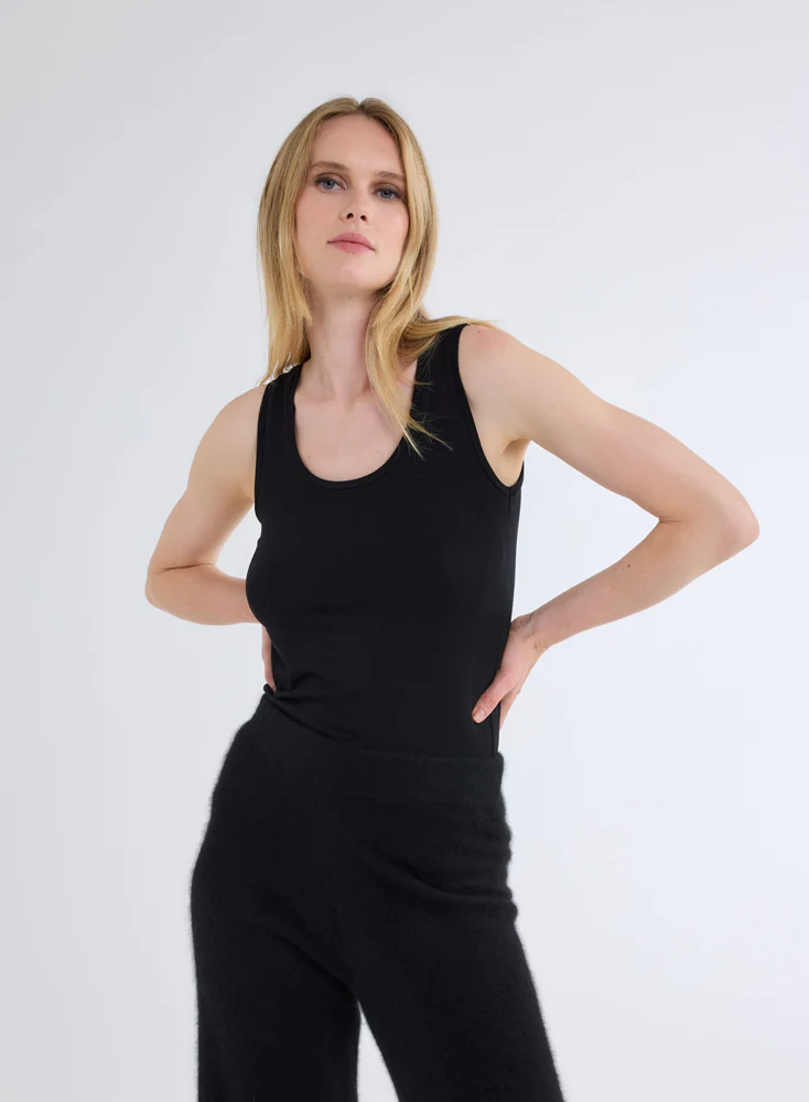 Débardeur Noir Col U Sans Manches en Viscose / Élasthanne - Image 5