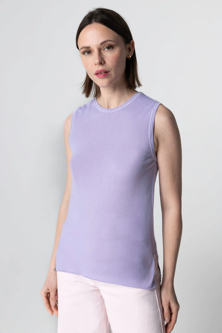 Débardeur Violet Clair Col U Sans Manches en Cachemire