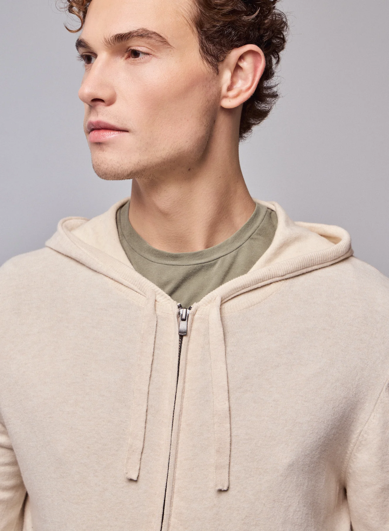 Gilet Beige Capuche Manches Longues en Coton organique / Elasthanne - Image 2