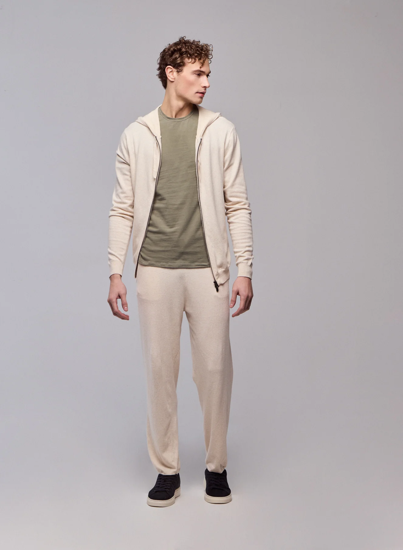 Gilet Beige Capuche Manches Longues en Coton organique / Elasthanne - Image 5