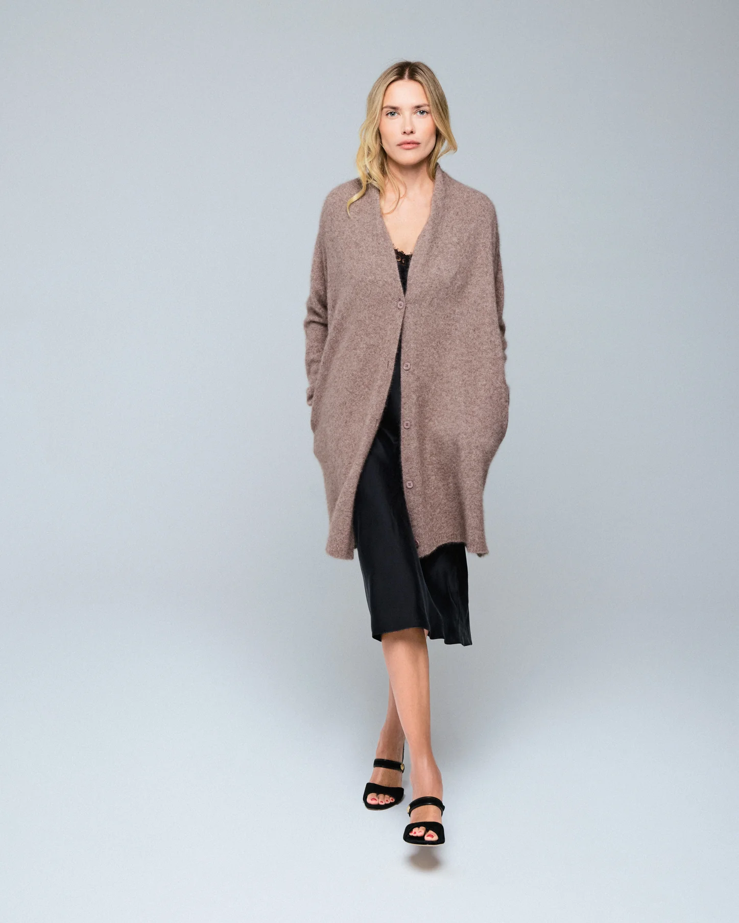 Gilet Beige Col Châle Manches Longues en Laine / Fox / Polyamide - Image 2
