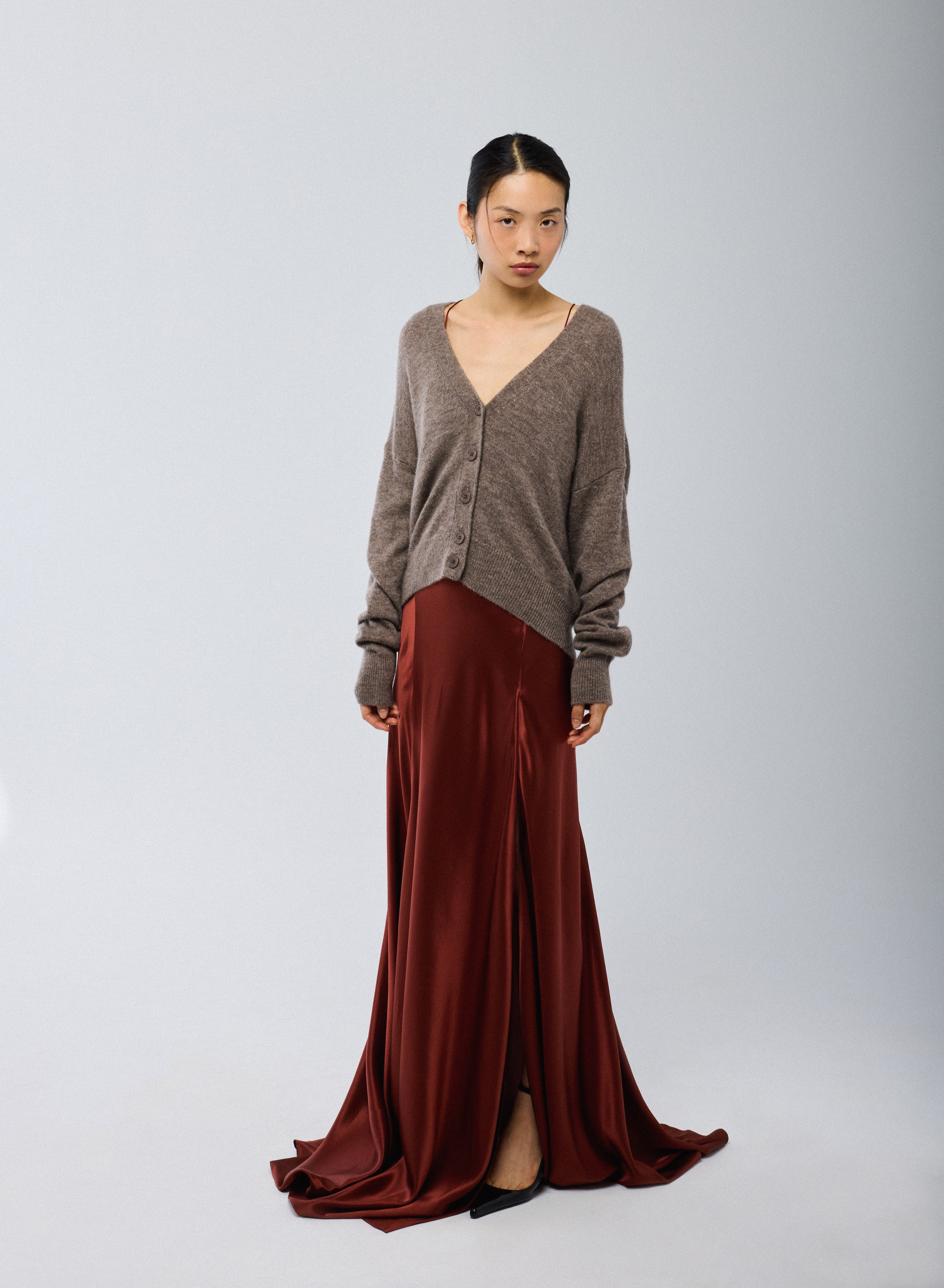 Gilet Beige Col V Manches Longues en Laine / Soie / Cachemire - Image 3
