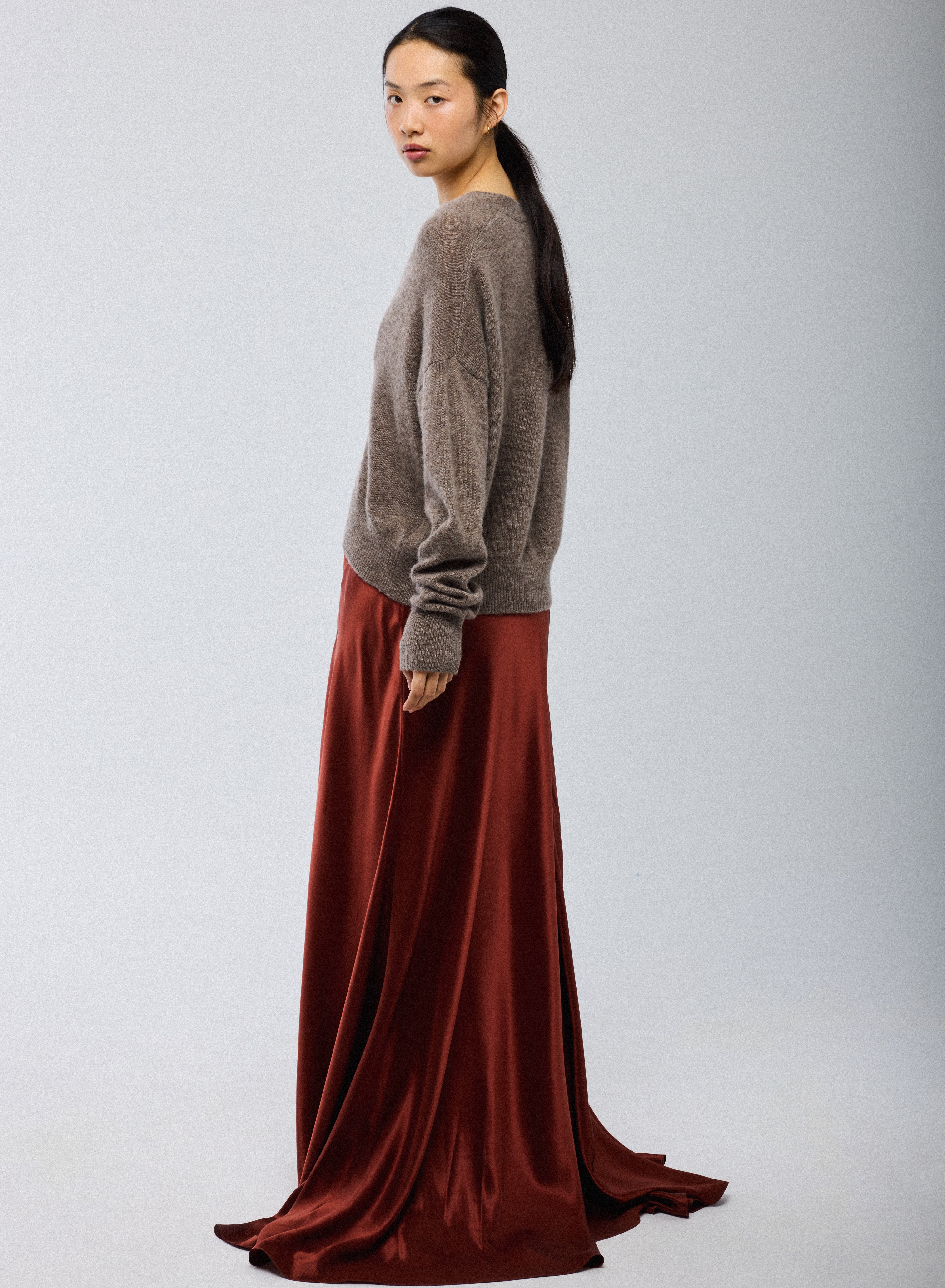 Gilet Beige Col V Manches Longues en Laine / Soie / Cachemire - Image 5