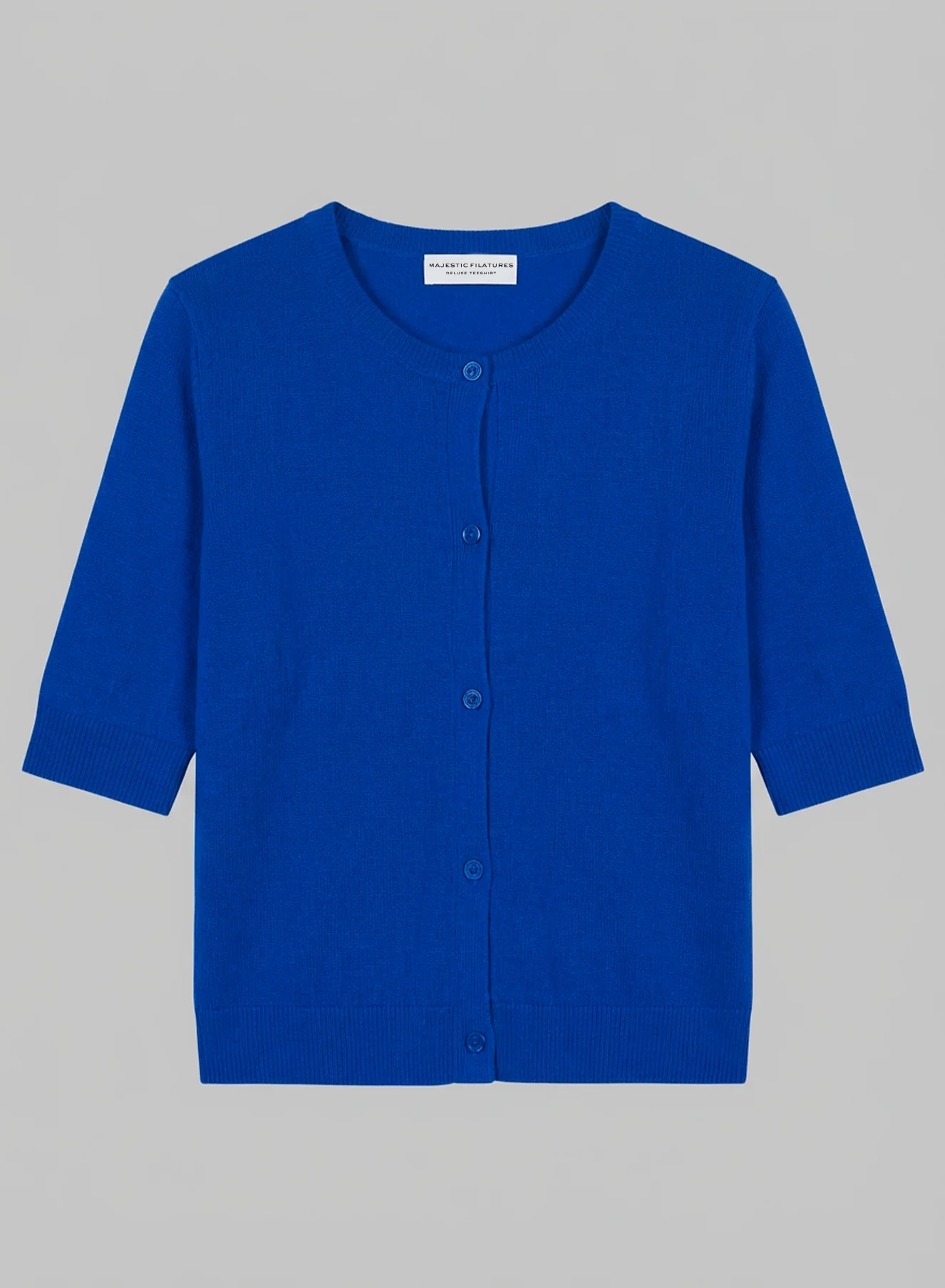 Gilet Bleu Col Rond Manches Coudes en Cachemire - Image 6