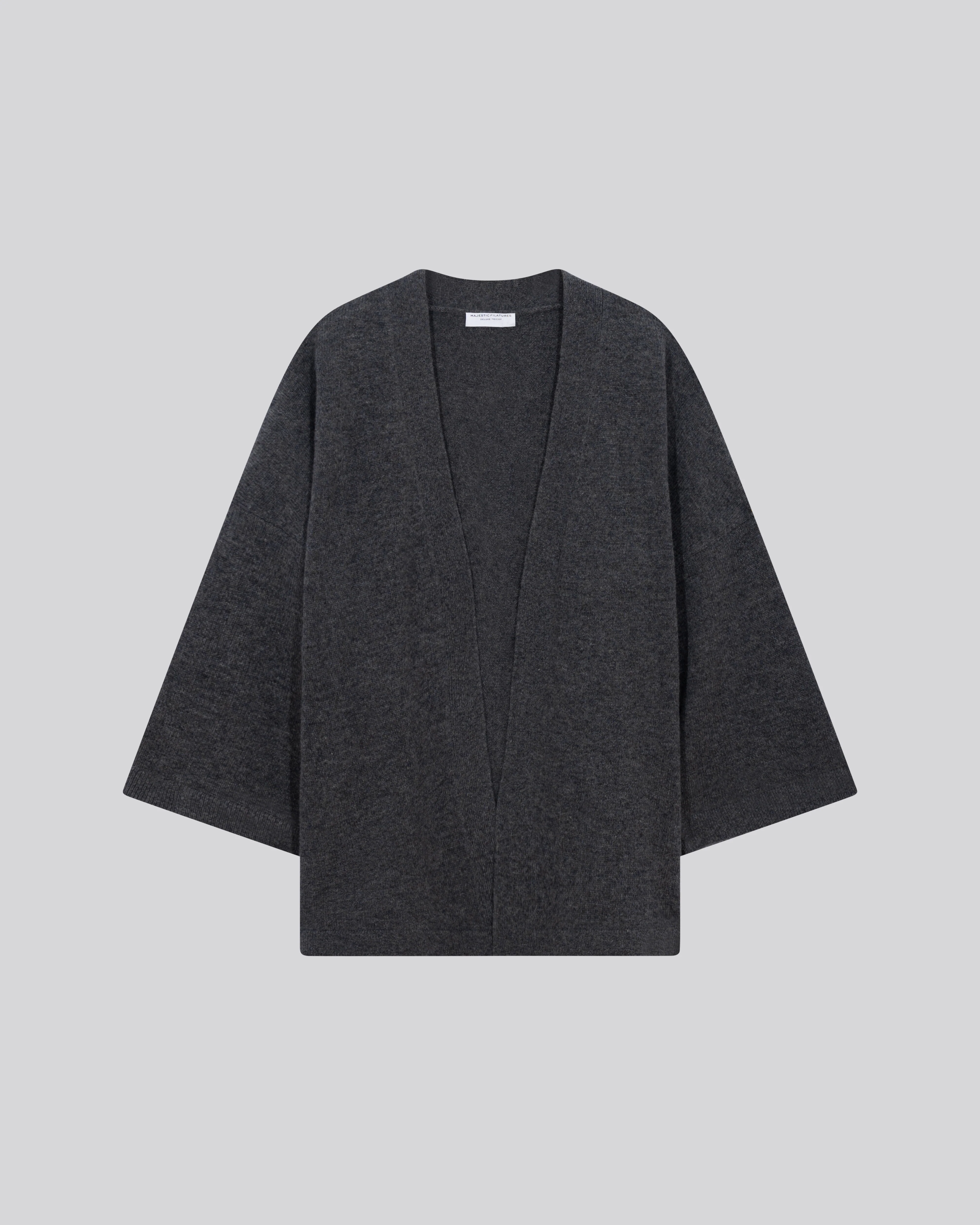 Gilet Gris Col Châle Manches Longues en Laine merinos - Image 9
