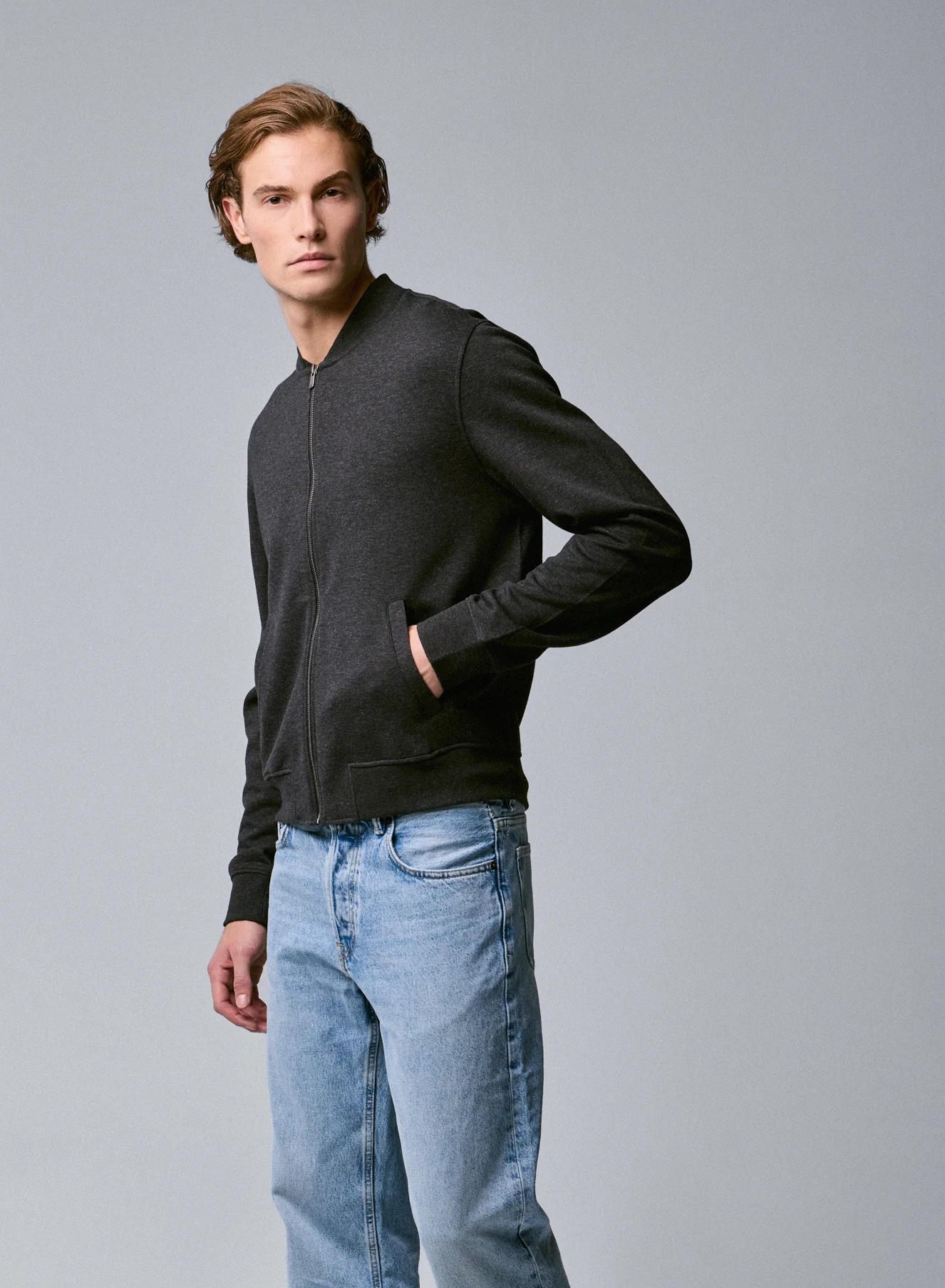 Gilet Gris Col Rond Manches Longues en Lyocel, Tencel / Coton organique - Image 3