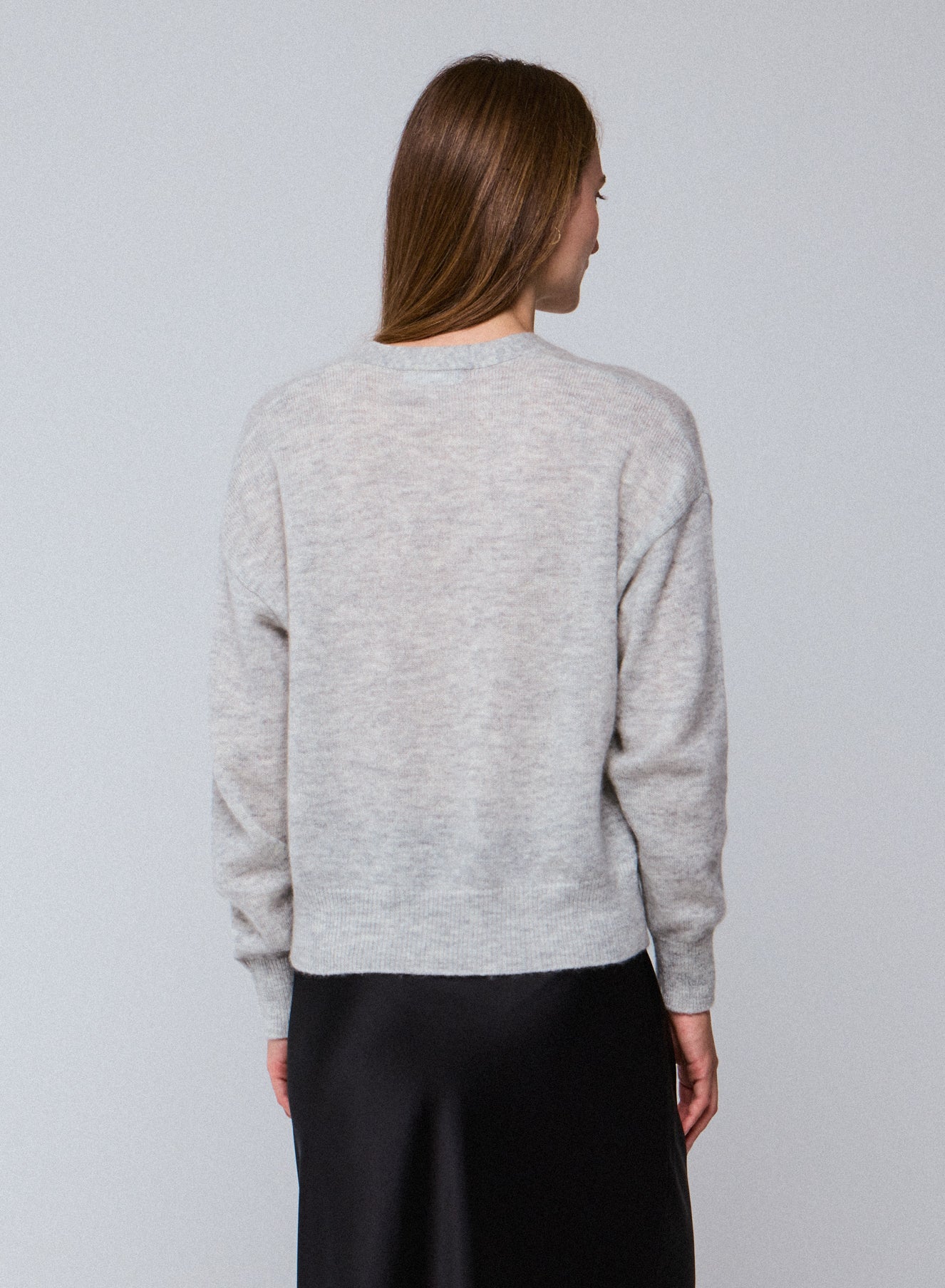 Gilet Gris Col V Manches Longues en Laine / Soie / Cachemire - Image 5