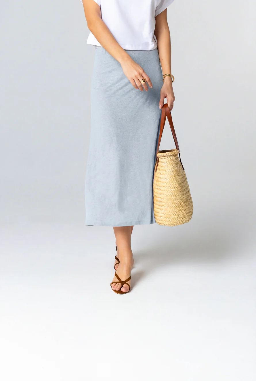 Jupe Bleu Clair en Lin / Elasthanne - Image 3