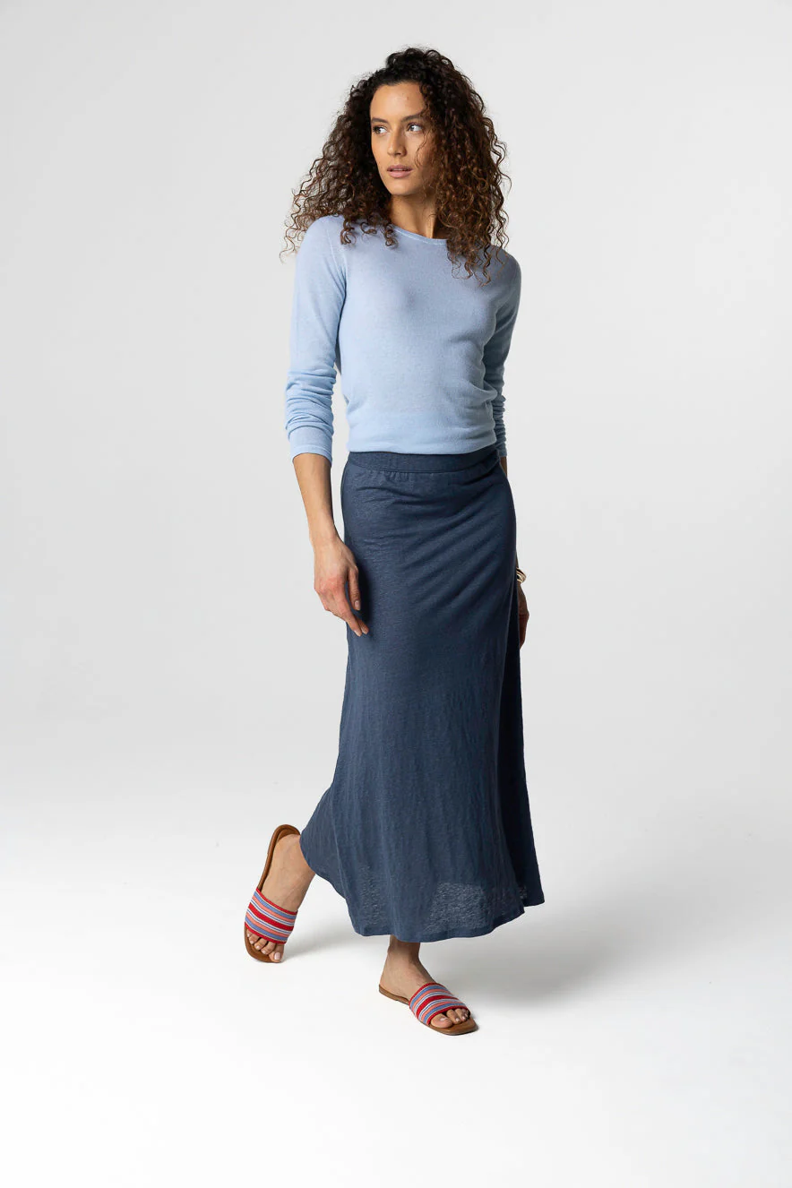 Jupe Bleu Foncé en Lin / Elasthanne - Image 3