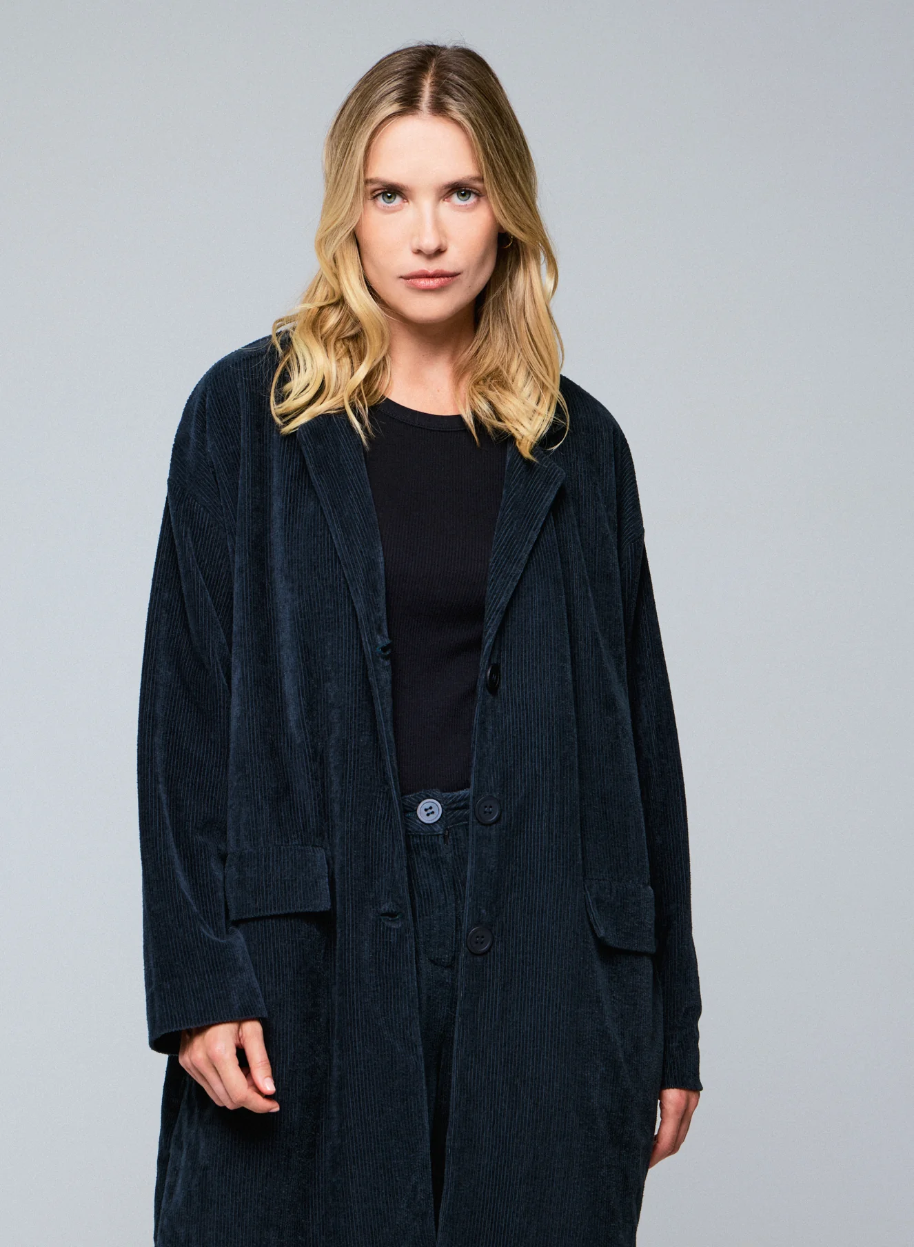 Manteau Gris Veste Manches Longues en Coton Organique / Polyester - Image 2