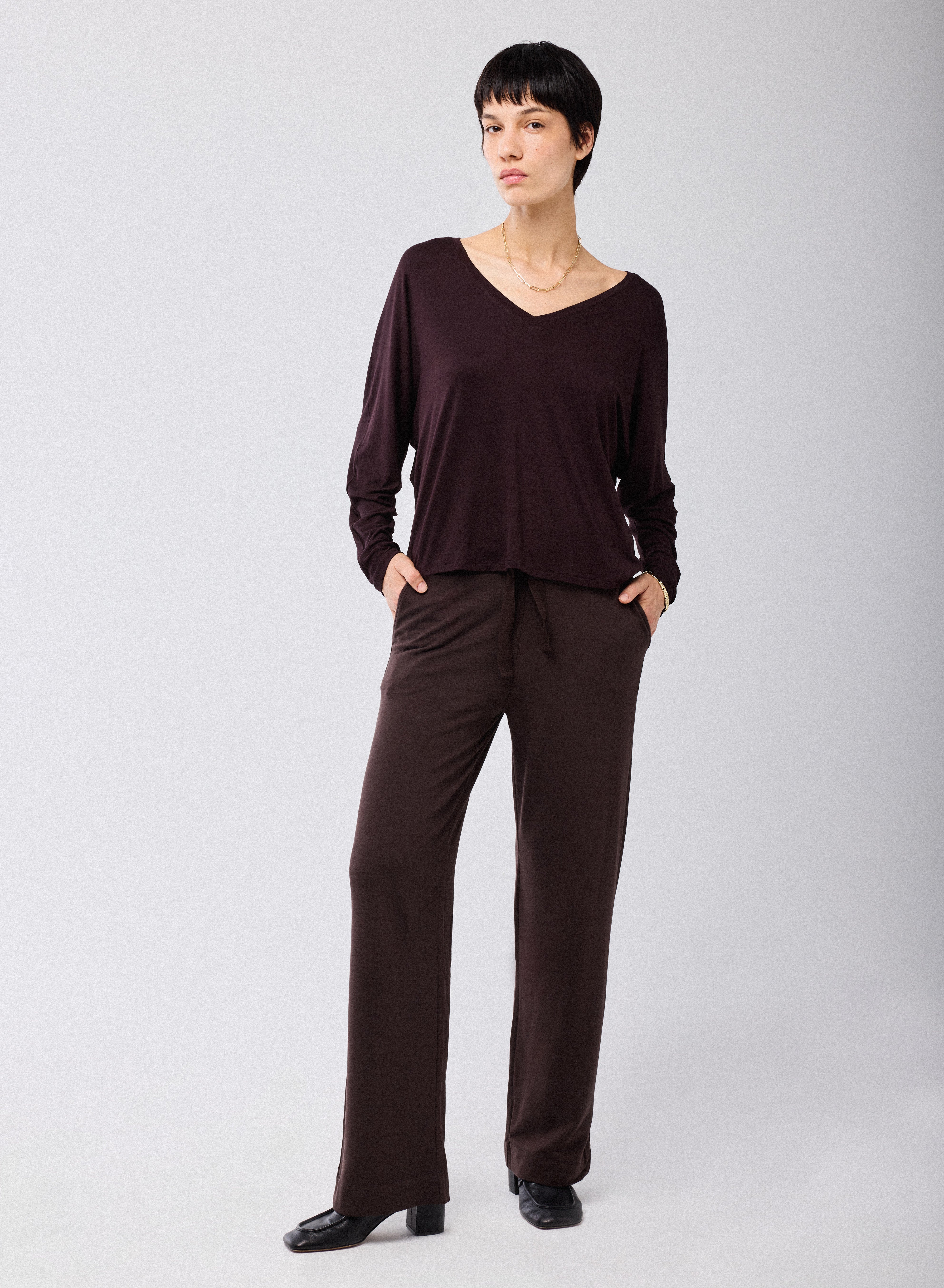 Pantalon Marron en Viscose / Elasthanne - Image 5