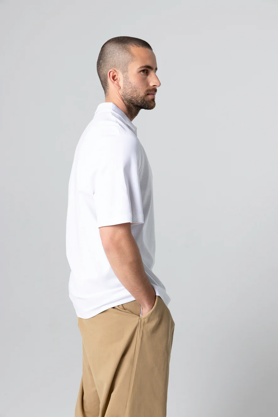 Polo Blanc Manches Courtes en Coton Supima - Image 3