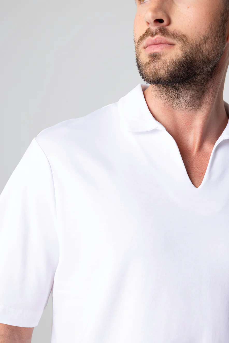 Polo Blanc Manches Courtes en Coton Supima - Image 5