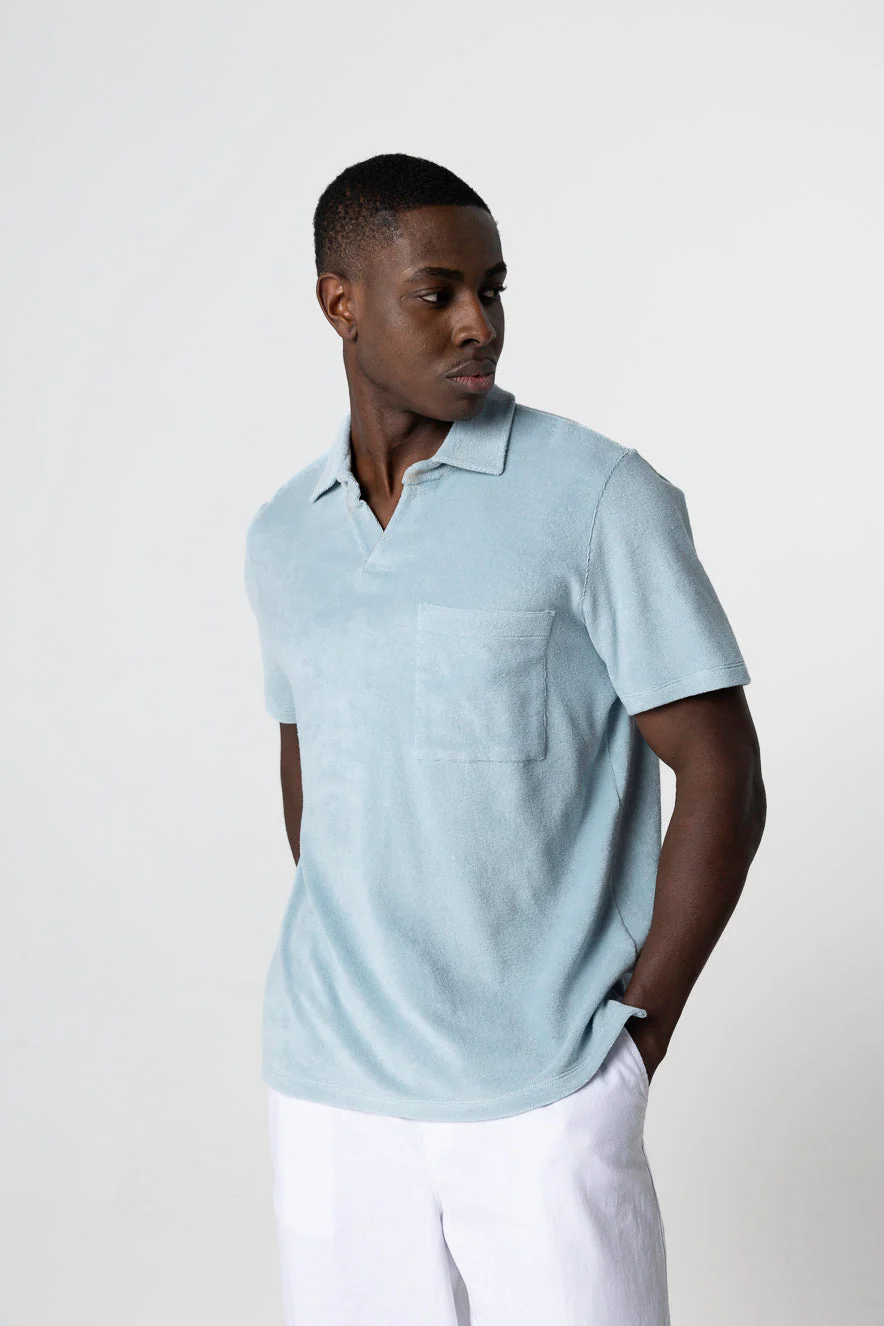 Polo Bleu Clair Manches Courtes en Coton Organique / Polyamide