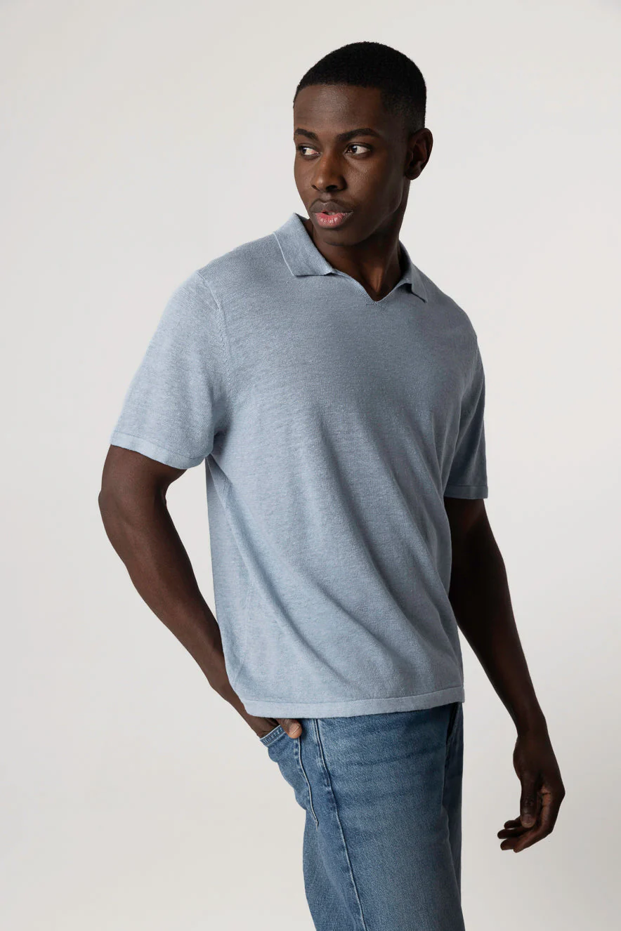 Polo Bleu Clair Manches Courtes en Lin - Image 3