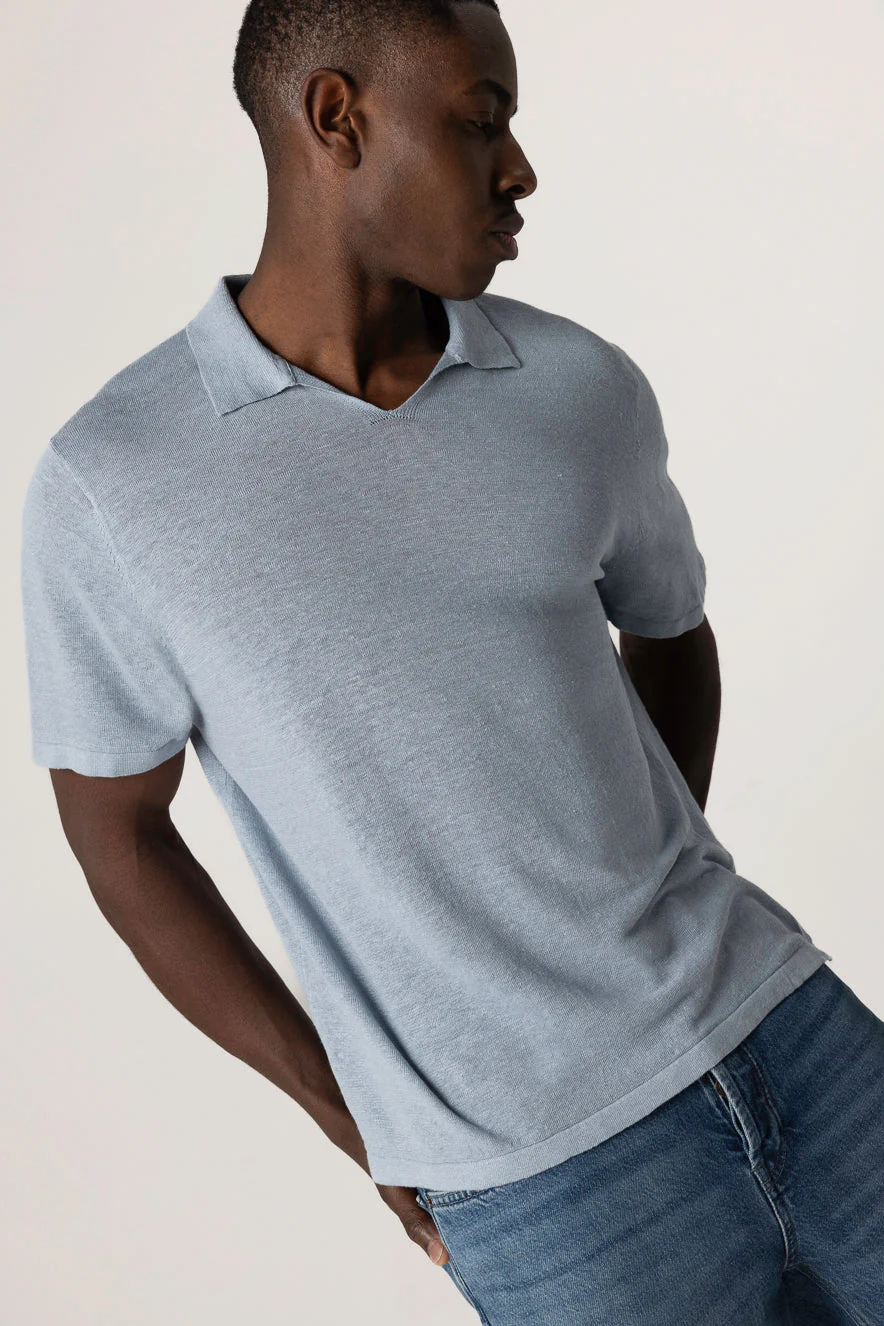 Polo Bleu Clair Manches Courtes en Lin - Image 5