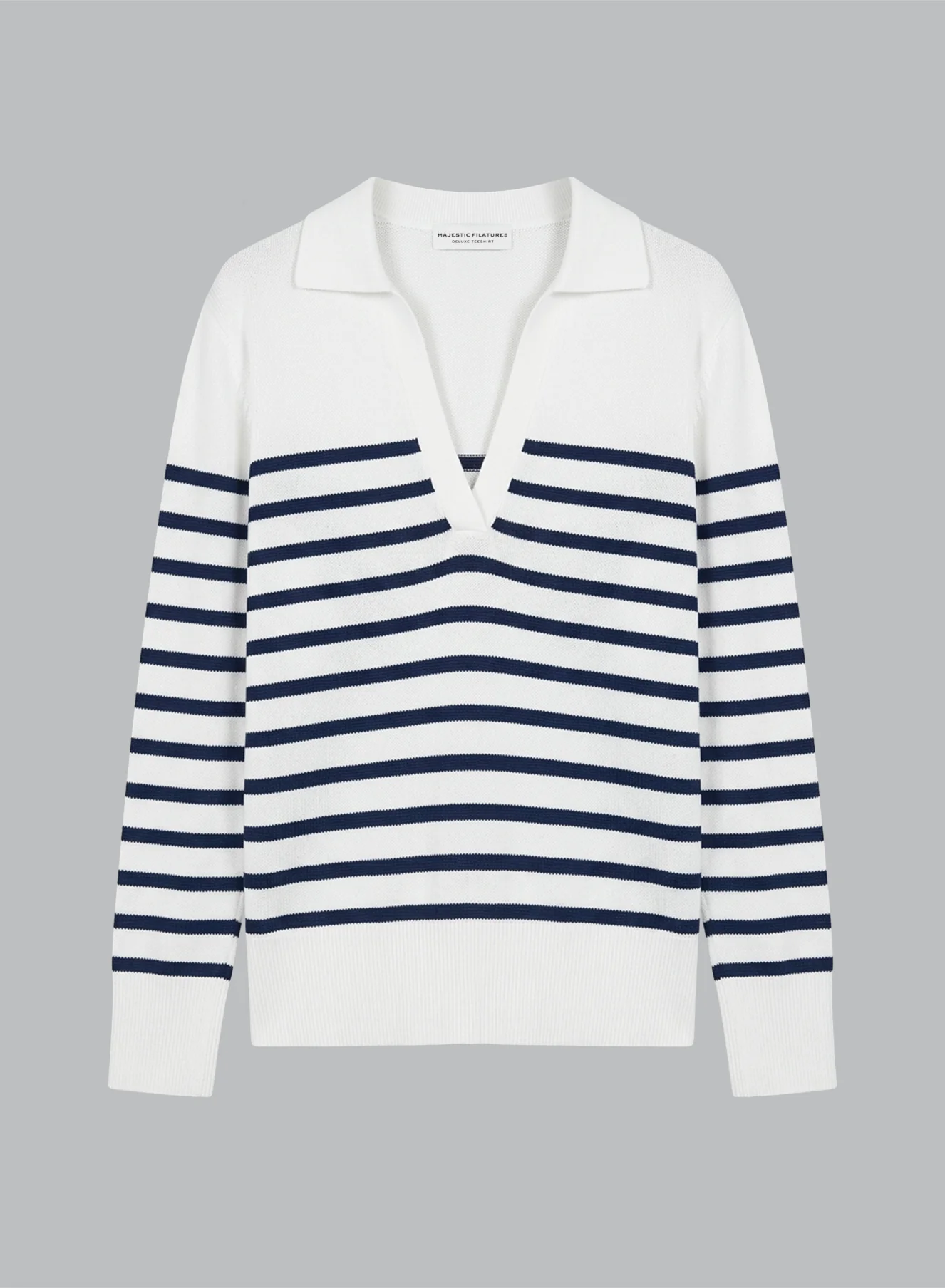Polo Rayé Bleu Manches Trois quarts en Lin - Image 7