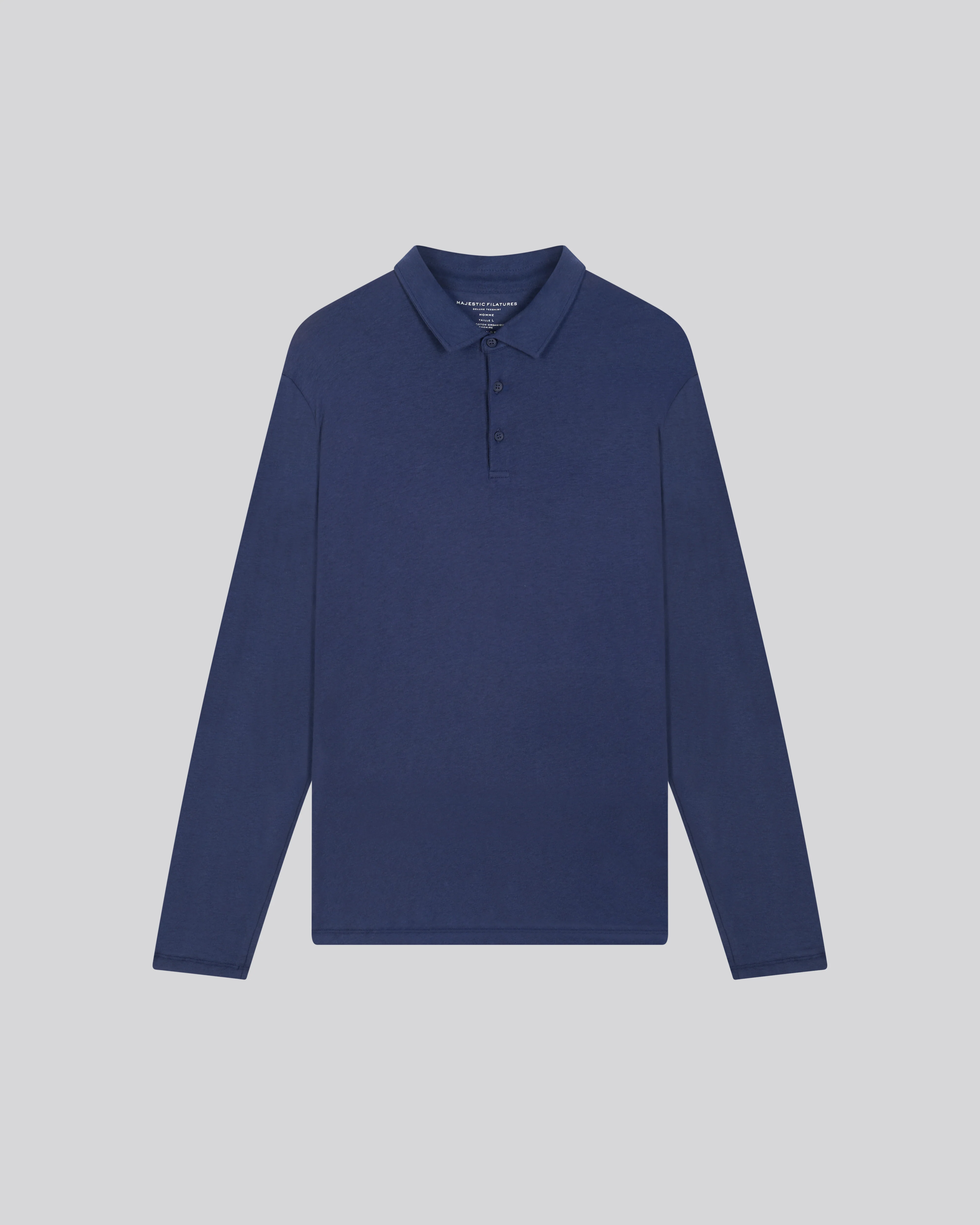 Polo Bleu Polo Manches Longues en Coton organique / Cachemire