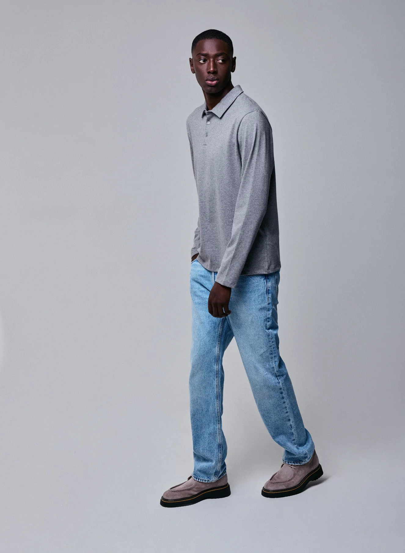Polo Gris Polo Manches Longues en Coton organique - Image 4