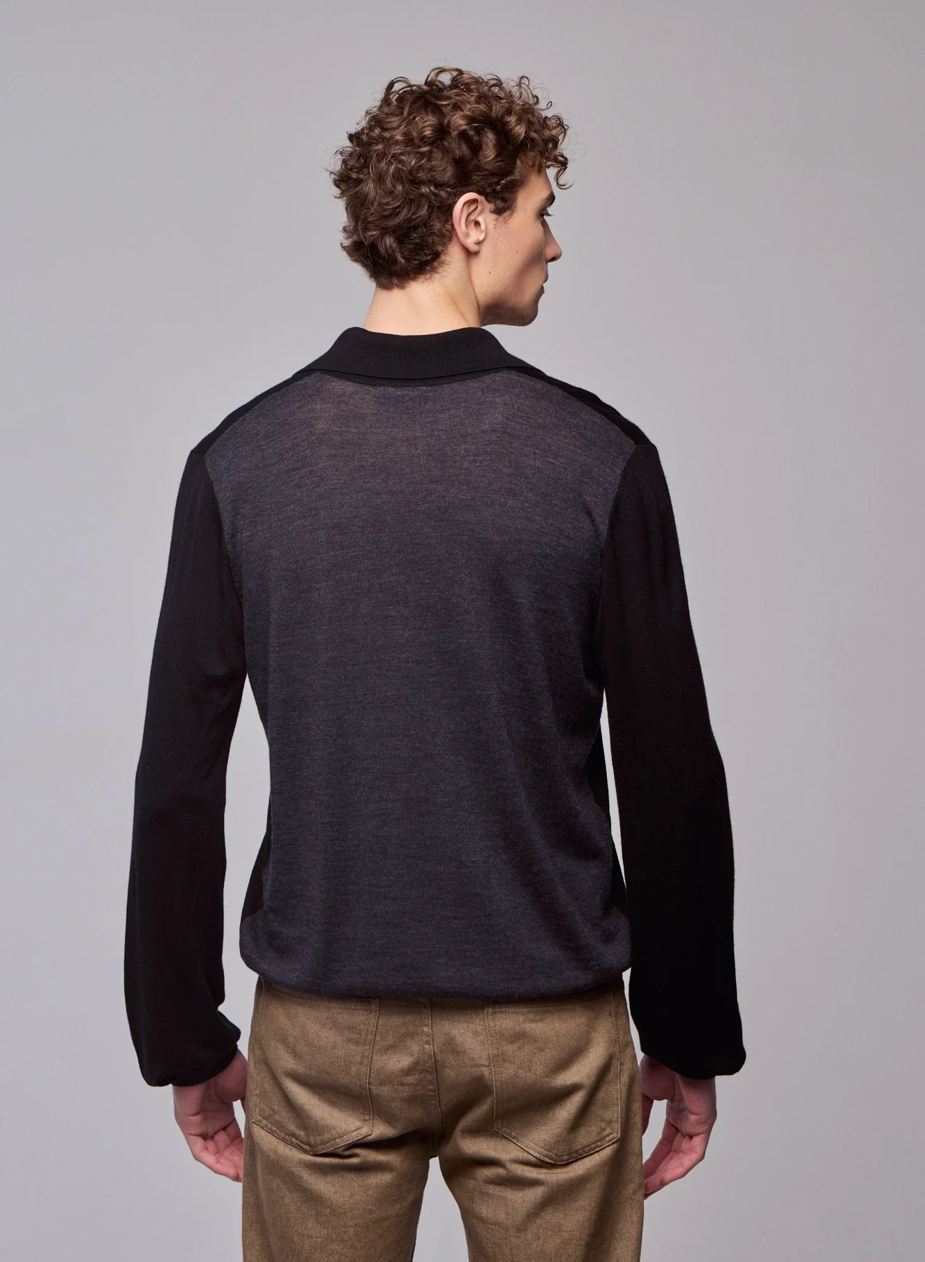Polo Noir / Gris Polo Manches Longues en Laine merinos - Image 4