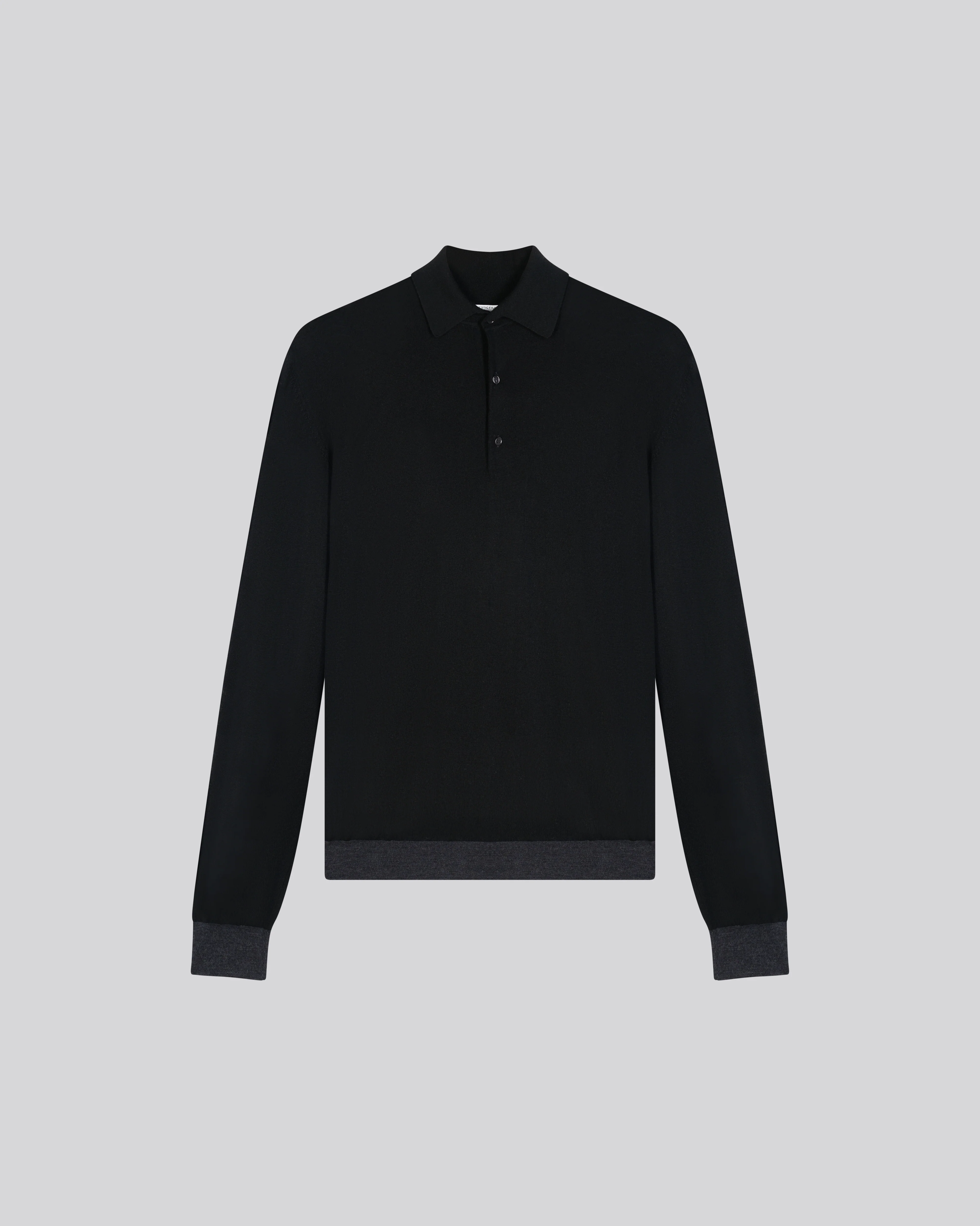 Polo Noir / Gris Polo Manches Longues en Laine merinos - Image 6